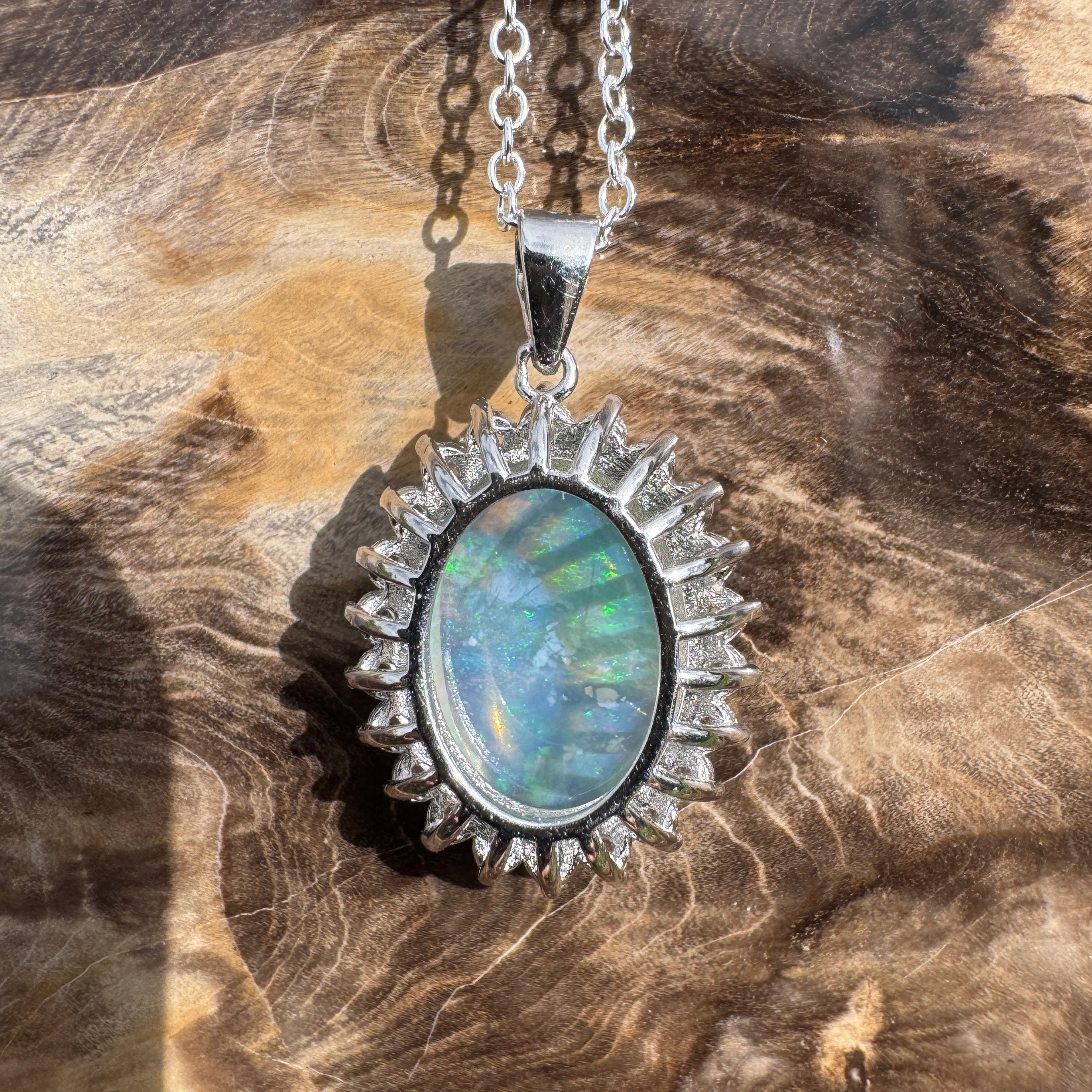 3.6ct Coober Pedy Crystal Opal Pendant Necklace ~ 'Numinbah Valley' | 925 Sterling Silver | Solid Australian Opal