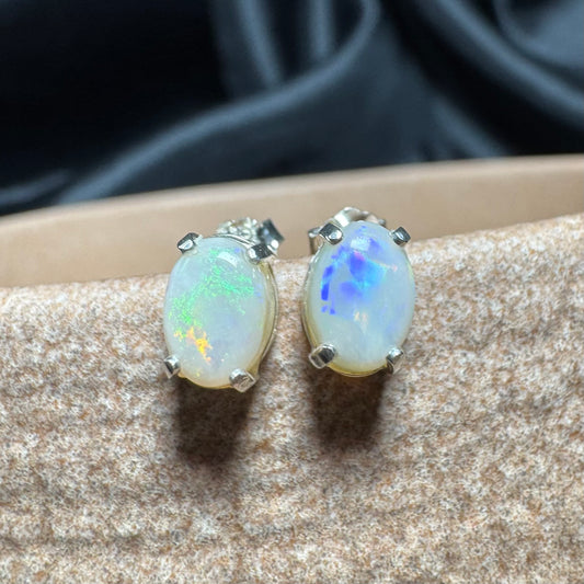 'Snowy Mountain Shine' ~ Handcrafted 1.2ct Solid Coober Pedy Opal Earrings