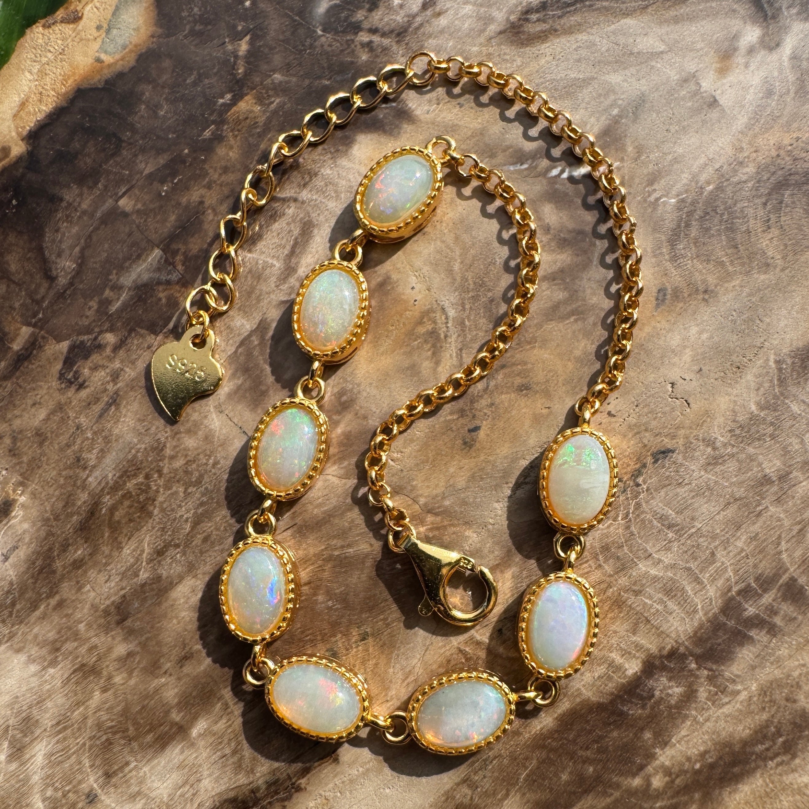 2.4ct Coober Pedy Opal Bracelet ~ 'Goulburn Gold' | Gold Coated 925 Sterling Silver | Solid Australian Opal