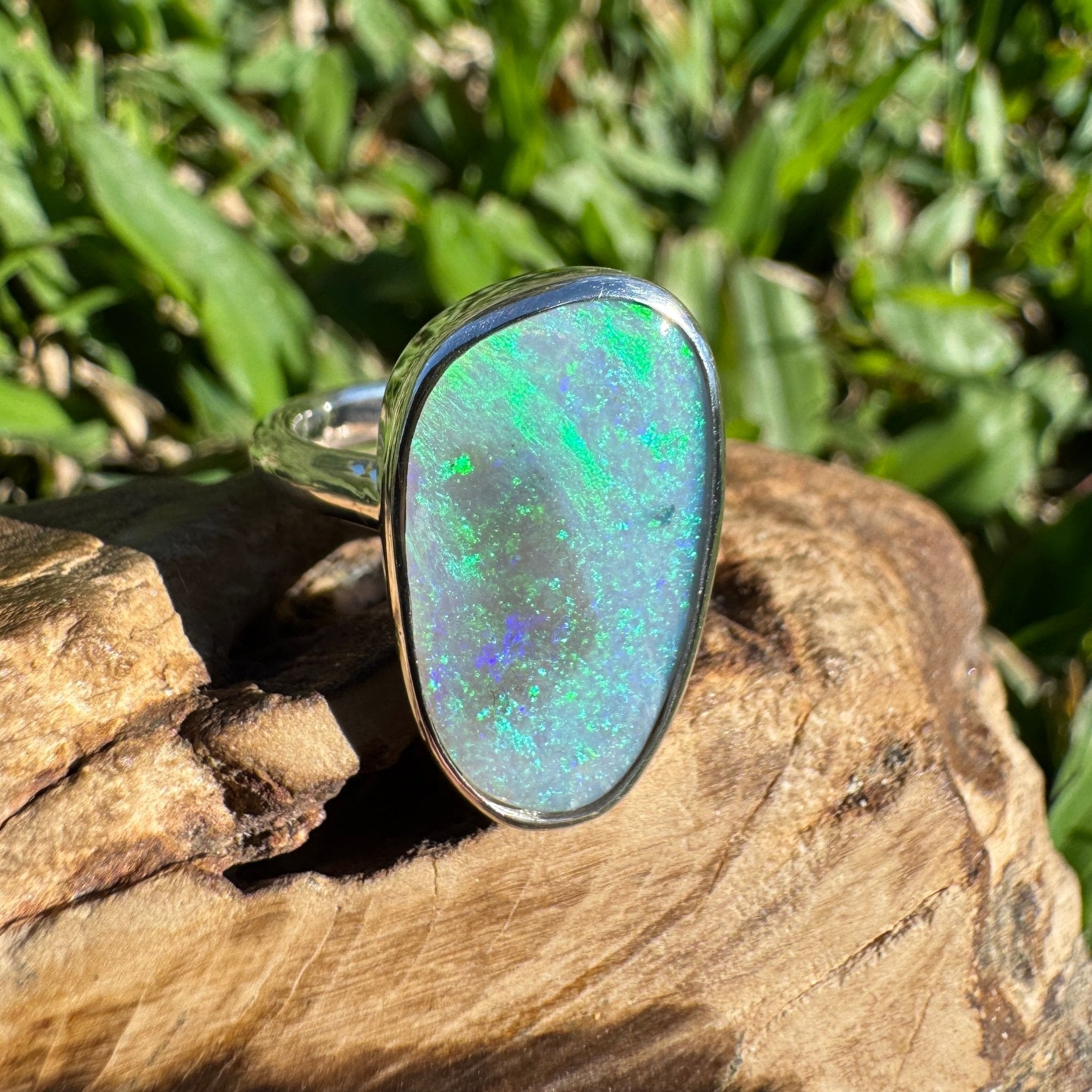 4.4ct Australian Solid Lightning Ridge Opal Silver Ring ~ 'Warrnambool Wave' | 925 Sterling Silver | Solid Australian Opal