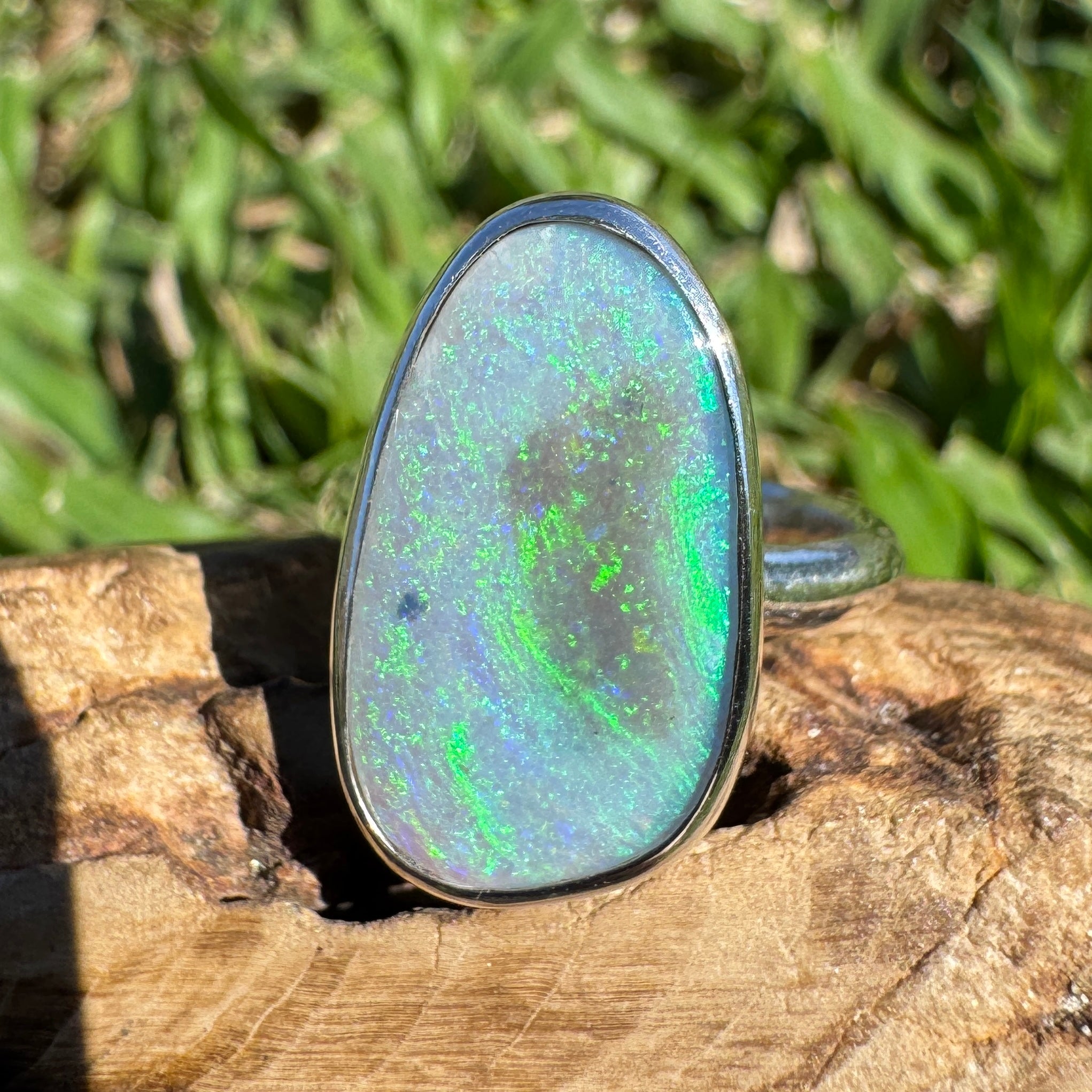 4.4ct Australian Solid Lightning Ridge Opal Silver Ring ~ 'Warrnambool Wave' | 925 Sterling Silver | Solid Australian Opal