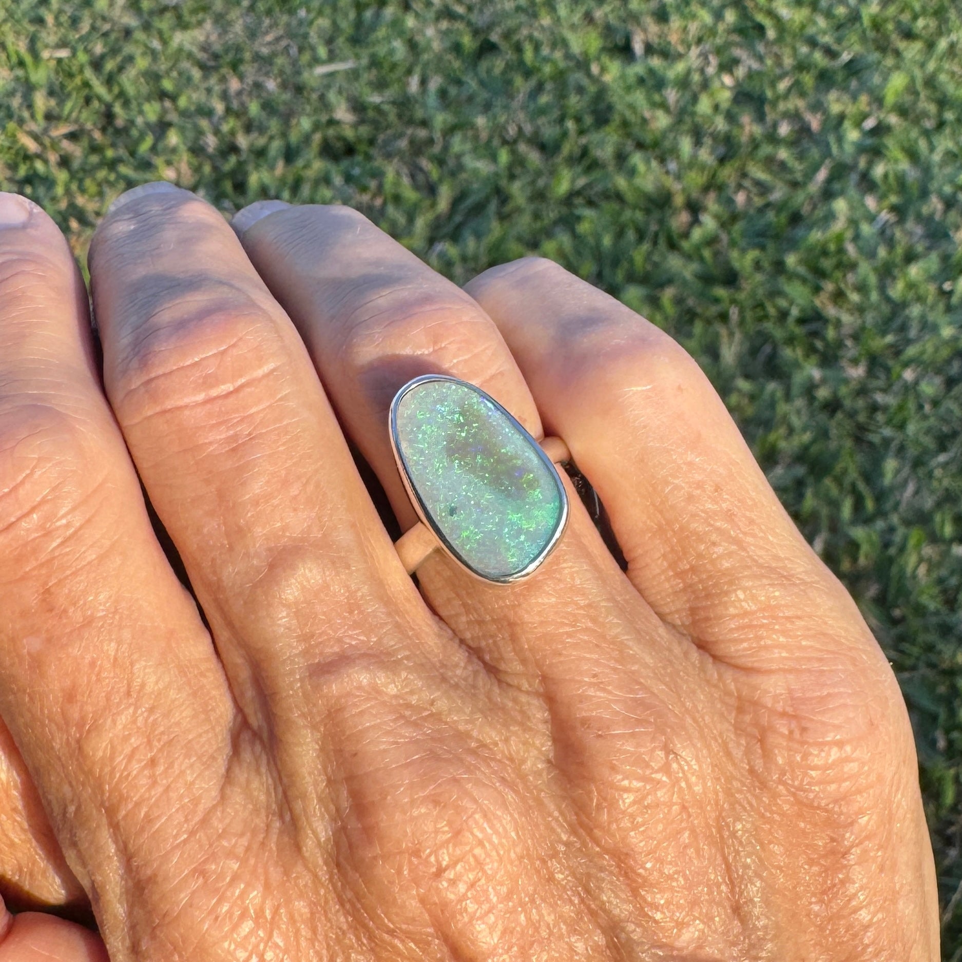 4.4ct Australian Solid Lightning Ridge Opal Silver Ring ~ 'Warrnambool Wave' | 925 Sterling Silver | Solid Australian Opal