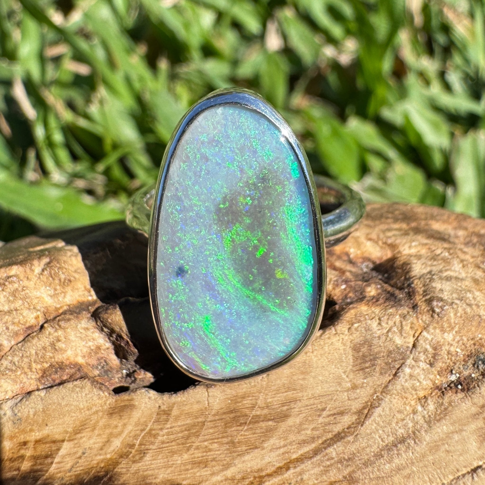 4.4ct Australian Solid Lightning Ridge Opal Silver Ring ~ 'Warrnambool Wave' | 925 Sterling Silver | Solid Australian Opal