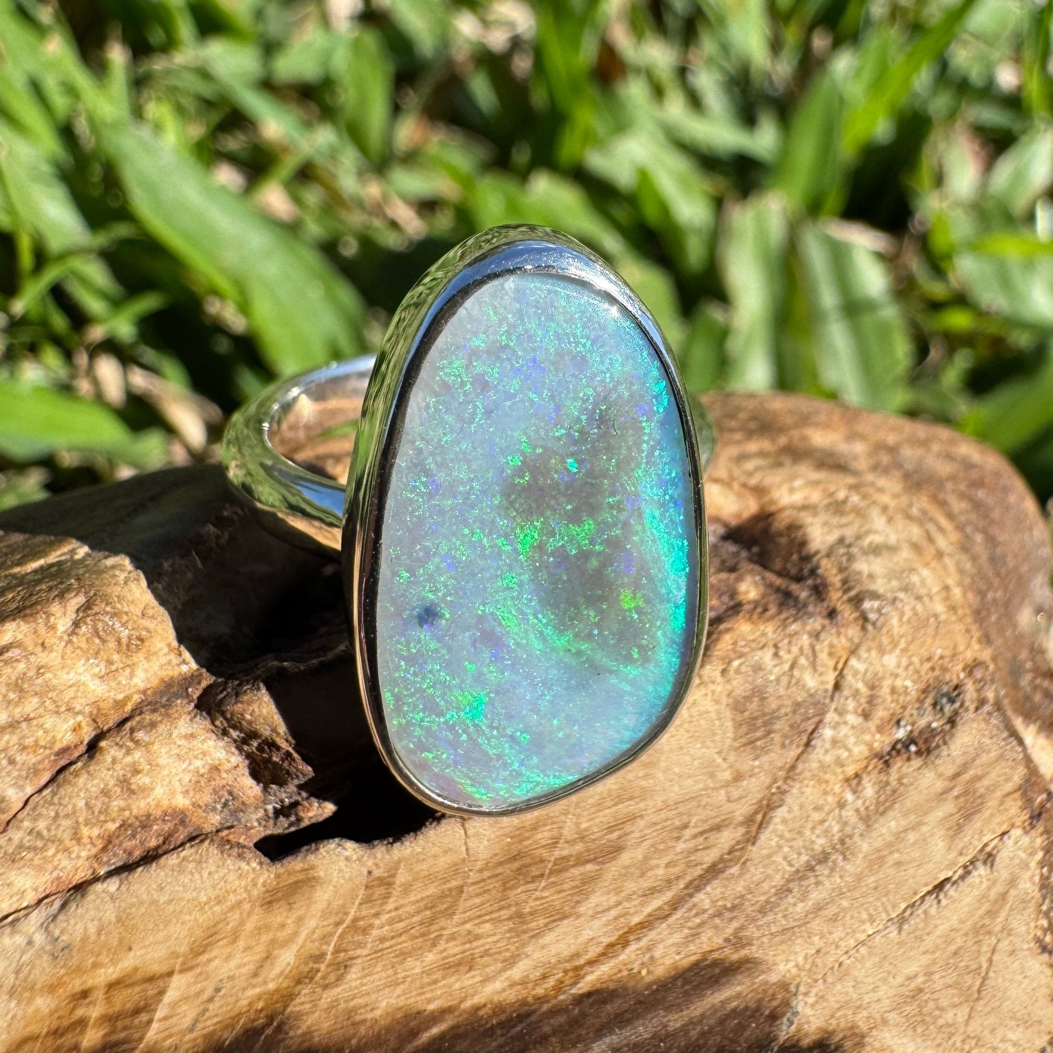 4.4ct Australian Solid Lightning Ridge Opal Silver Ring ~ 'Warrnambool Wave' | 925 Sterling Silver | Solid Australian Opal