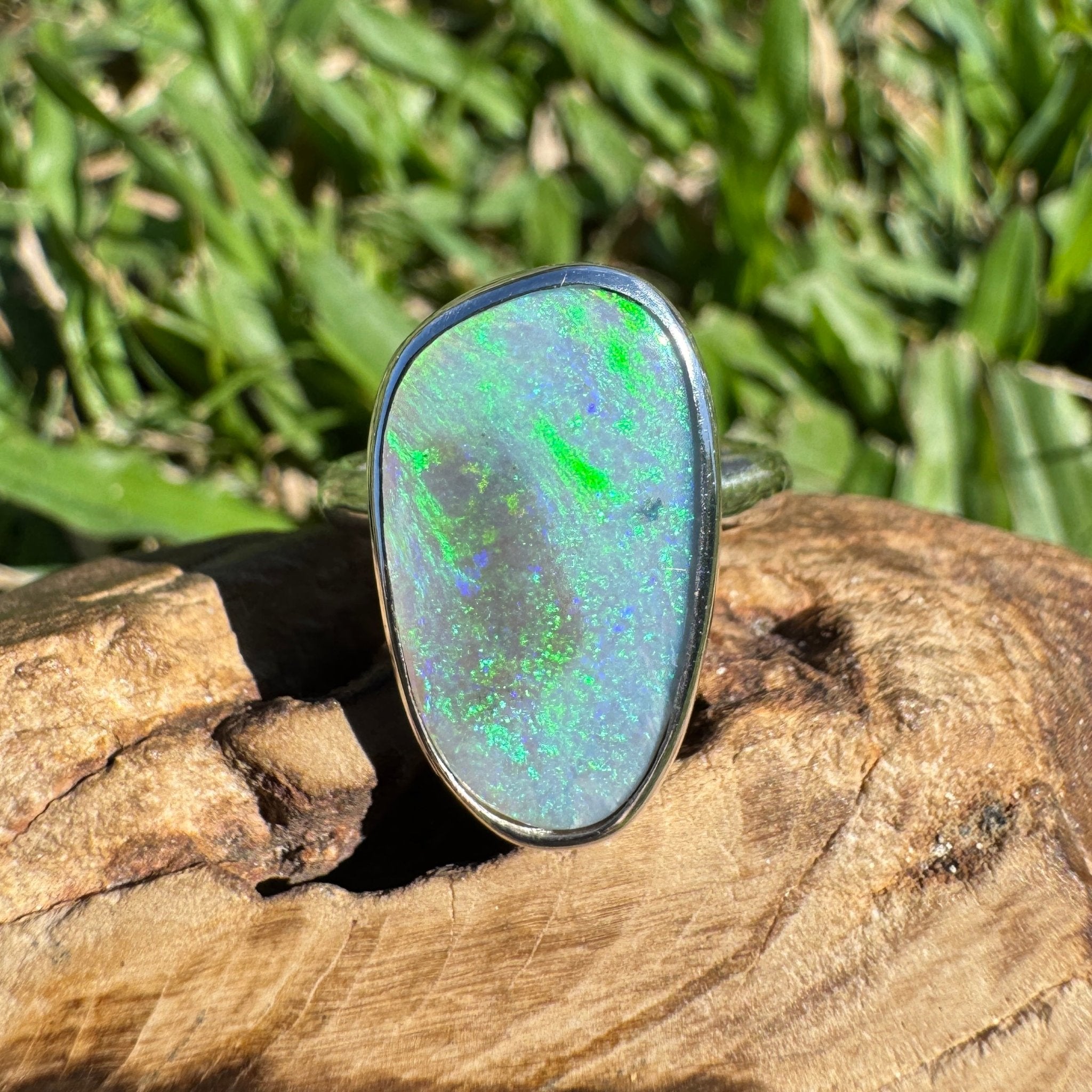 4.4ct Australian Solid Lightning Ridge Opal Silver Ring ~ 'Warrnambool Wave' | 925 Sterling Silver | Solid Australian Opal