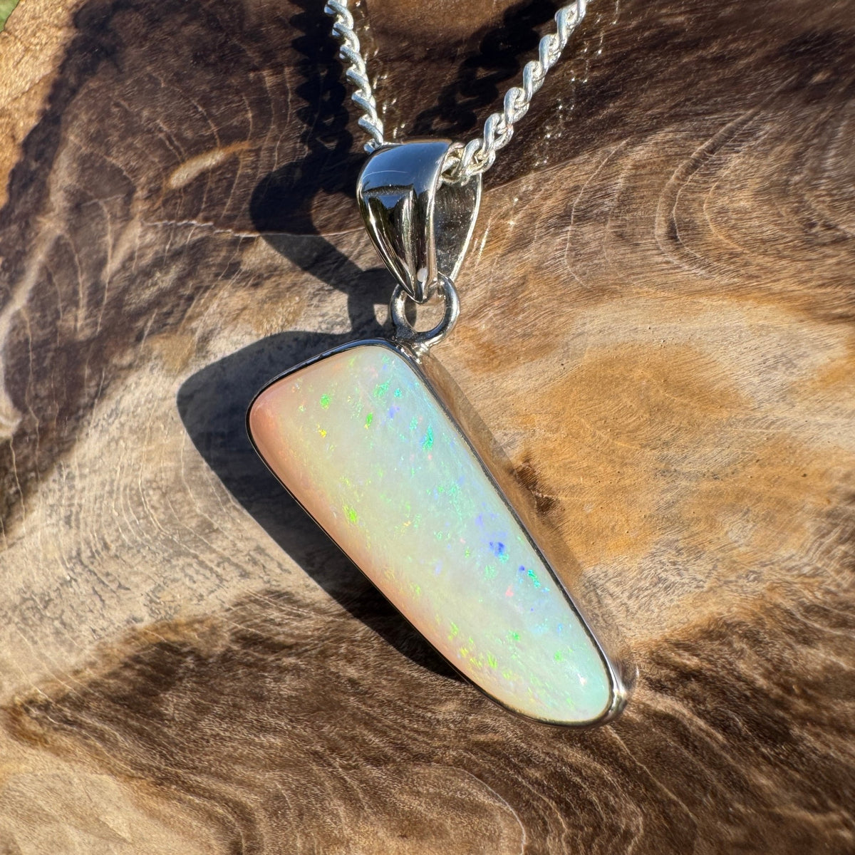 4.4ct Coober Pedy Opal Pendant Necklace ~ 'Derby Gleam' | 925 Sterling Silver | Solid Australian Opal