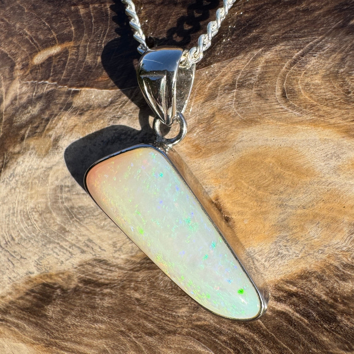 4.4ct Coober Pedy Opal Pendant Necklace ~ 'Derby Gleam' | 925 Sterling Silver | Solid Australian Opal