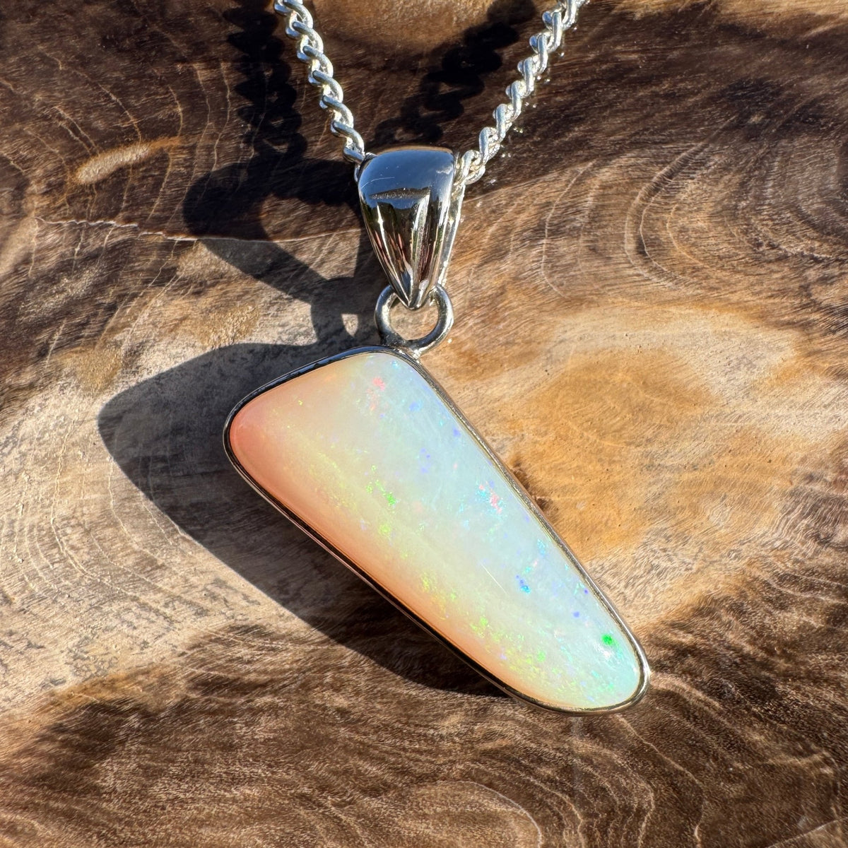 4.4ct Coober Pedy Opal Pendant Necklace ~ 'Derby Gleam' | 925 Sterling Silver | Solid Australian Opal