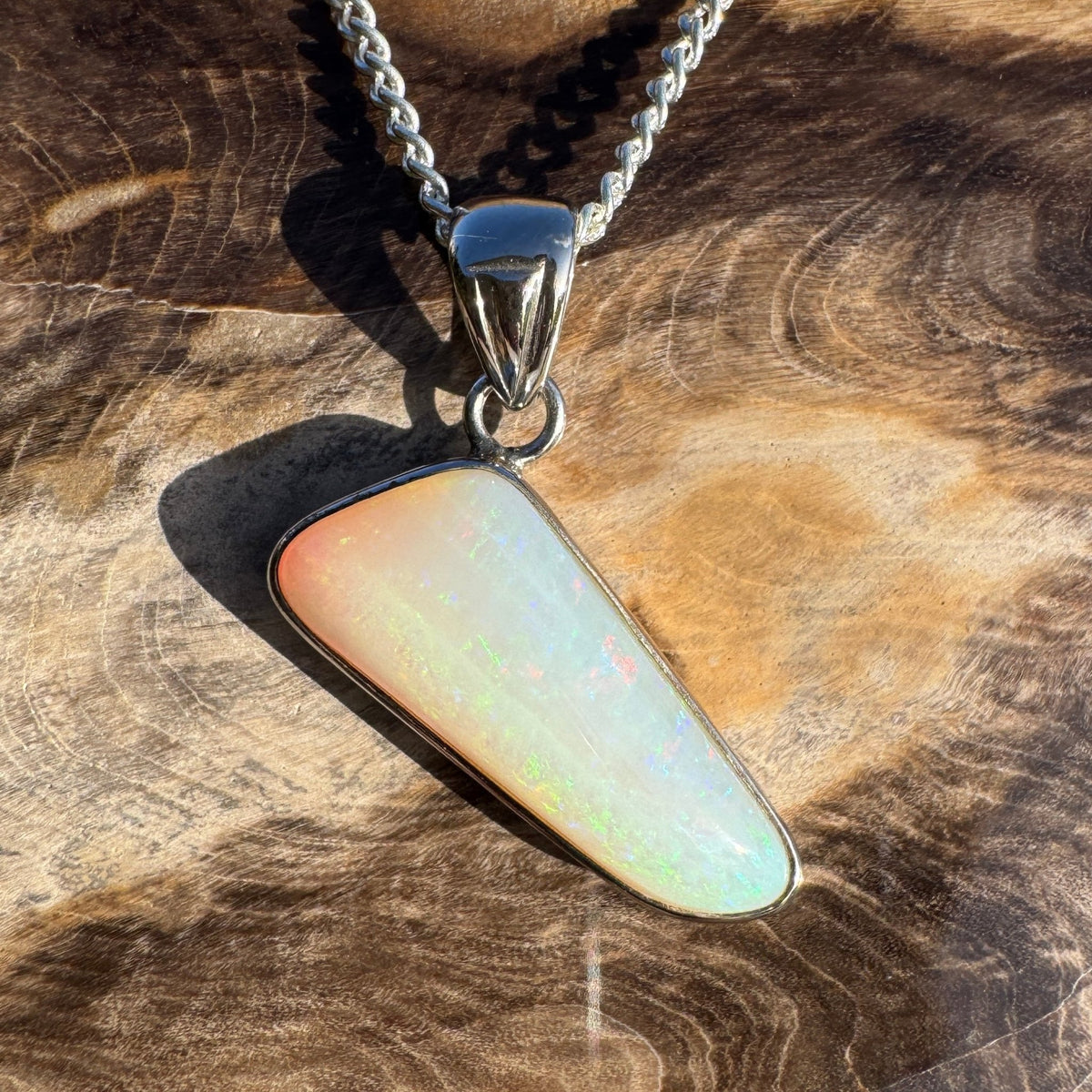 4.4ct Coober Pedy Opal Pendant Necklace ~ 'Derby Gleam' | 925 Sterling Silver | Solid Australian Opal