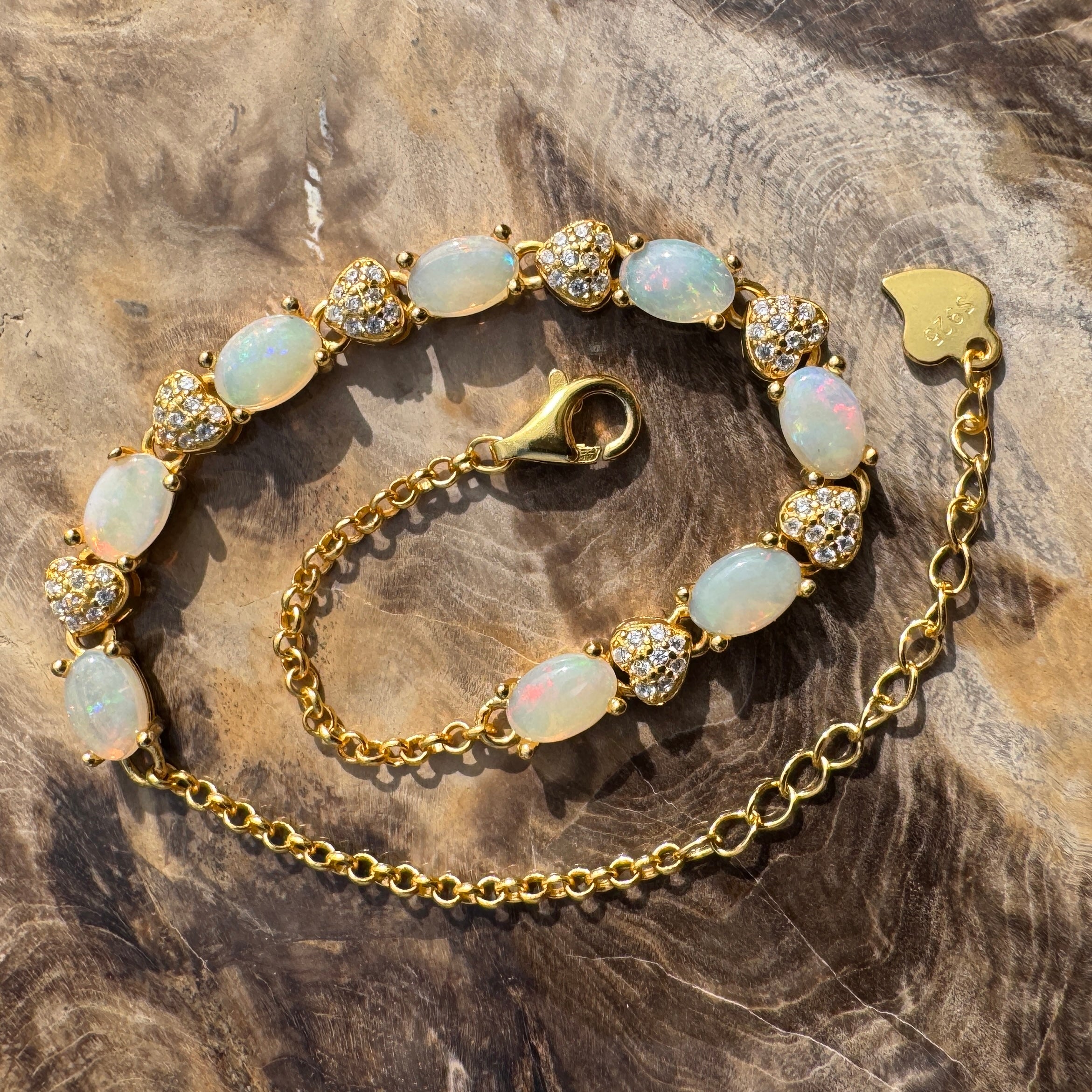 2.4ct Coober Pedy Opal Bracelet ~ 'Freo Gold Flare' | Gold Coated 925 Sterling Silver | Solid Australian Opal