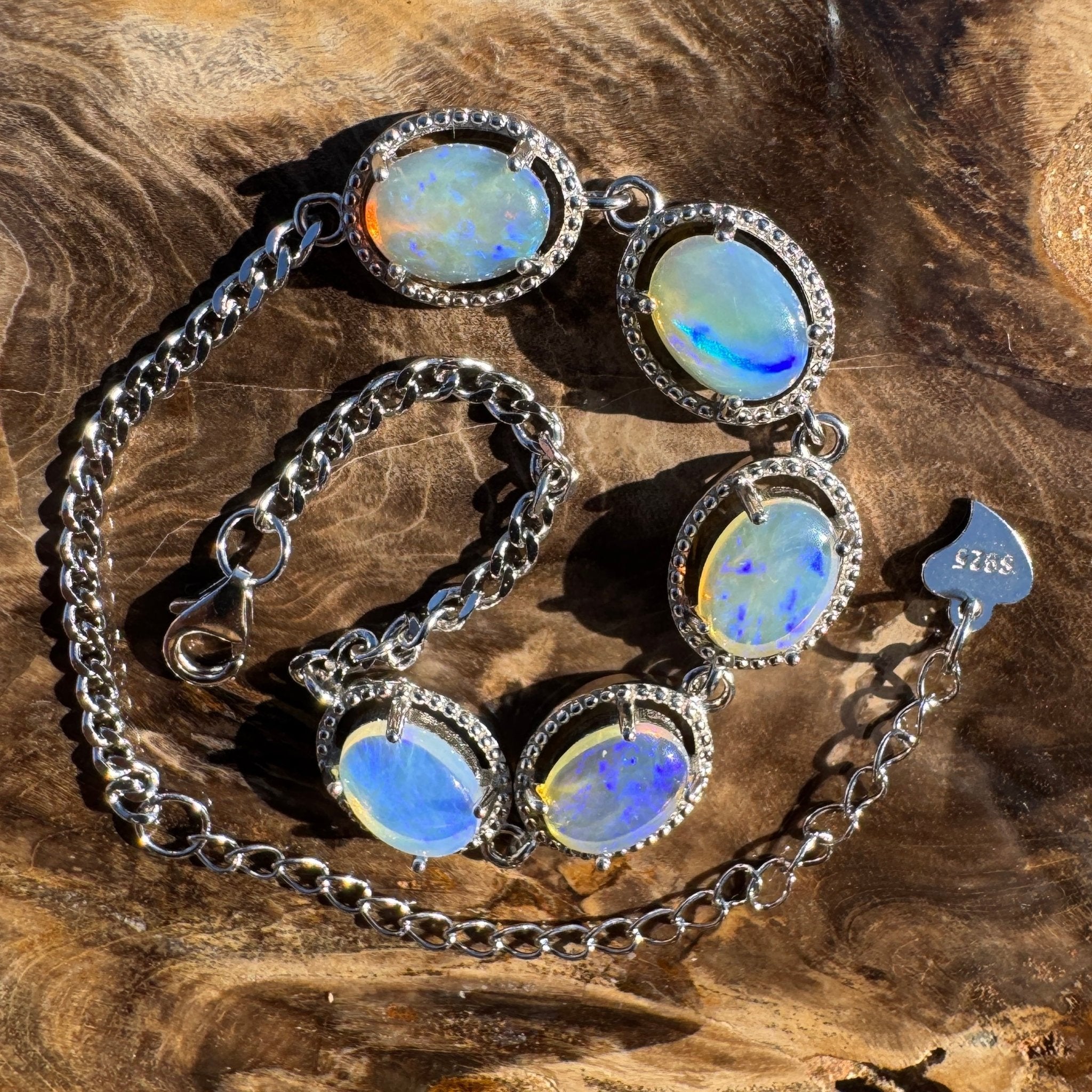 4.6ct Coober Pedy Opal Bracelet ~ 'Reef Point Shore' | 925 Sterling Silver | Solid Australian Opal