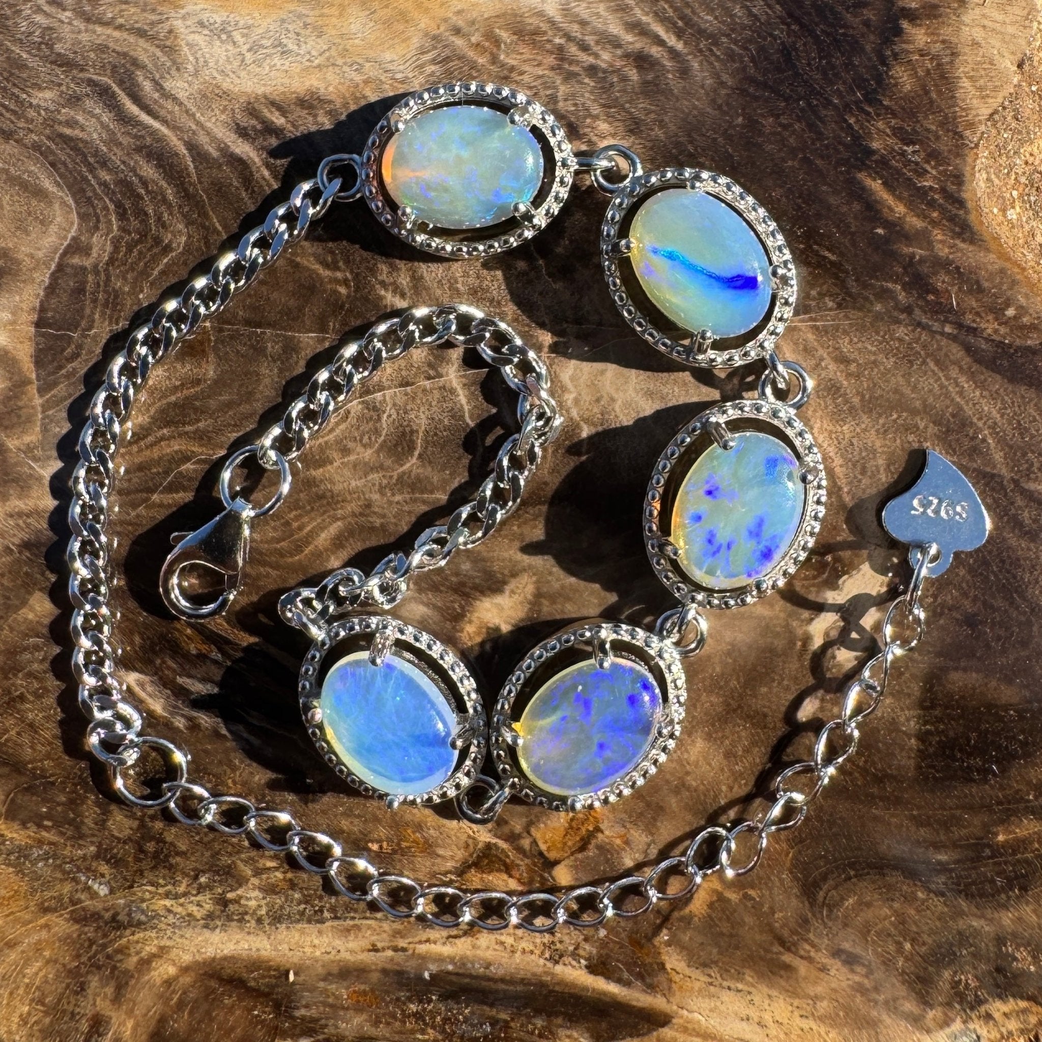 4.6ct Coober Pedy Opal Bracelet ~ 'Reef Point Shore' | 925 Sterling Silver | Solid Australian Opal