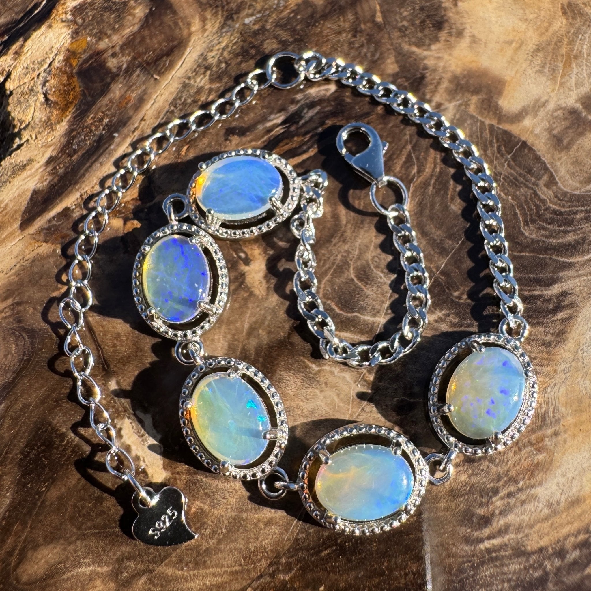 4.6ct Coober Pedy Opal Bracelet ~ 'Reef Point Shore' | 925 Sterling Silver | Solid Australian Opal