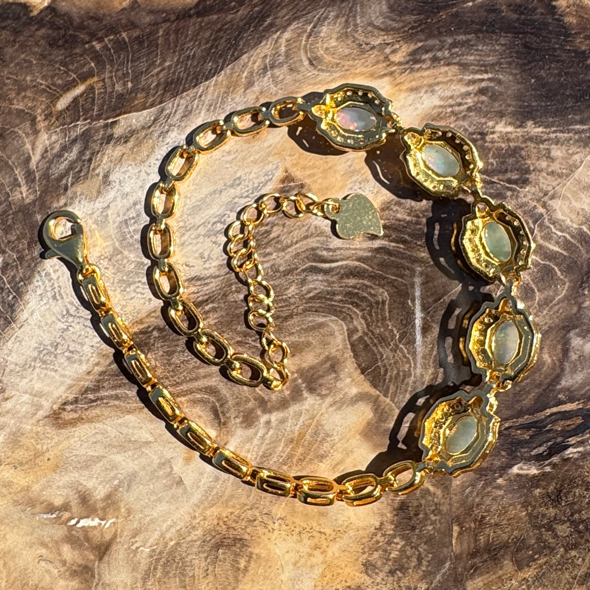 1.5ct Coober Pedy Opal Bracelet ~ 'Mintabie Goldband' | Gold Coated 925 Sterling Silver | Solid Australian Opal