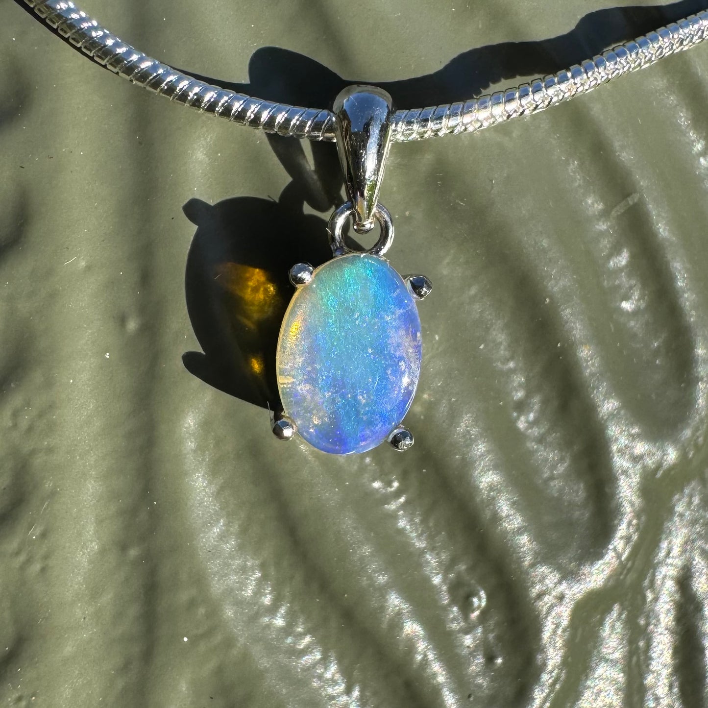 'Blue Ocean' ~ Handcrafted 0.8ct Solid Lightning Ridge Opal Sterling Silver Pendant Necklace