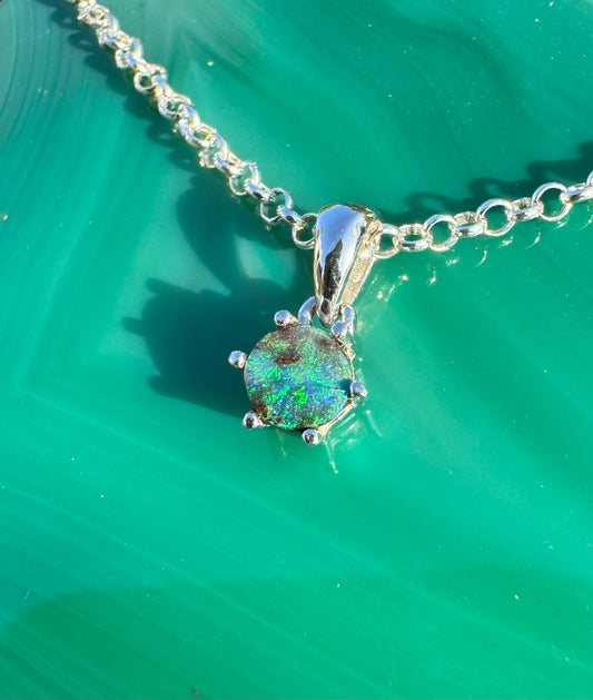 'Eucalyptus Serenity' ~ Handcrafted 1ct Solid Queensland Boulder Opal Sterling Silver Pendant Necklace - Iona Opal Australia