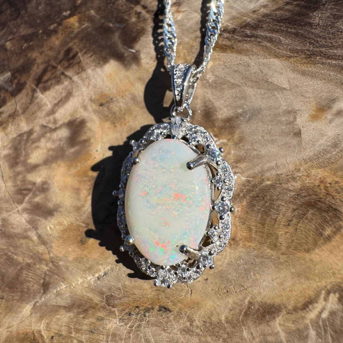 4.8ct Coober Pedy Opal Pendant Necklace ~ 'Cradle Peak Glow' | 925 Sterling Silver | Solid Australian Opal