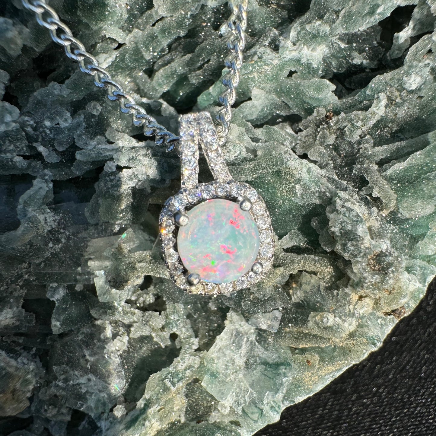 'Kimberley Glow' ~ Handcrafted 1.0ct Solid Lightning Ridge Opal and Cubic Zirconia Sterling Silver Pendant Necklace - Iona Opal Australia