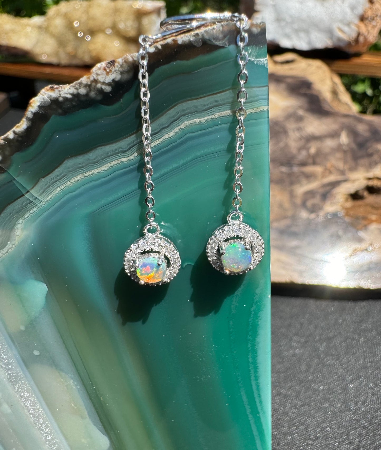 'Whitsunday Sparkle' ~ Handcrafted 0.7ct Solid Lightning Ridge Opal and Cubic Zirconia Earrings - Iona Opal Australia