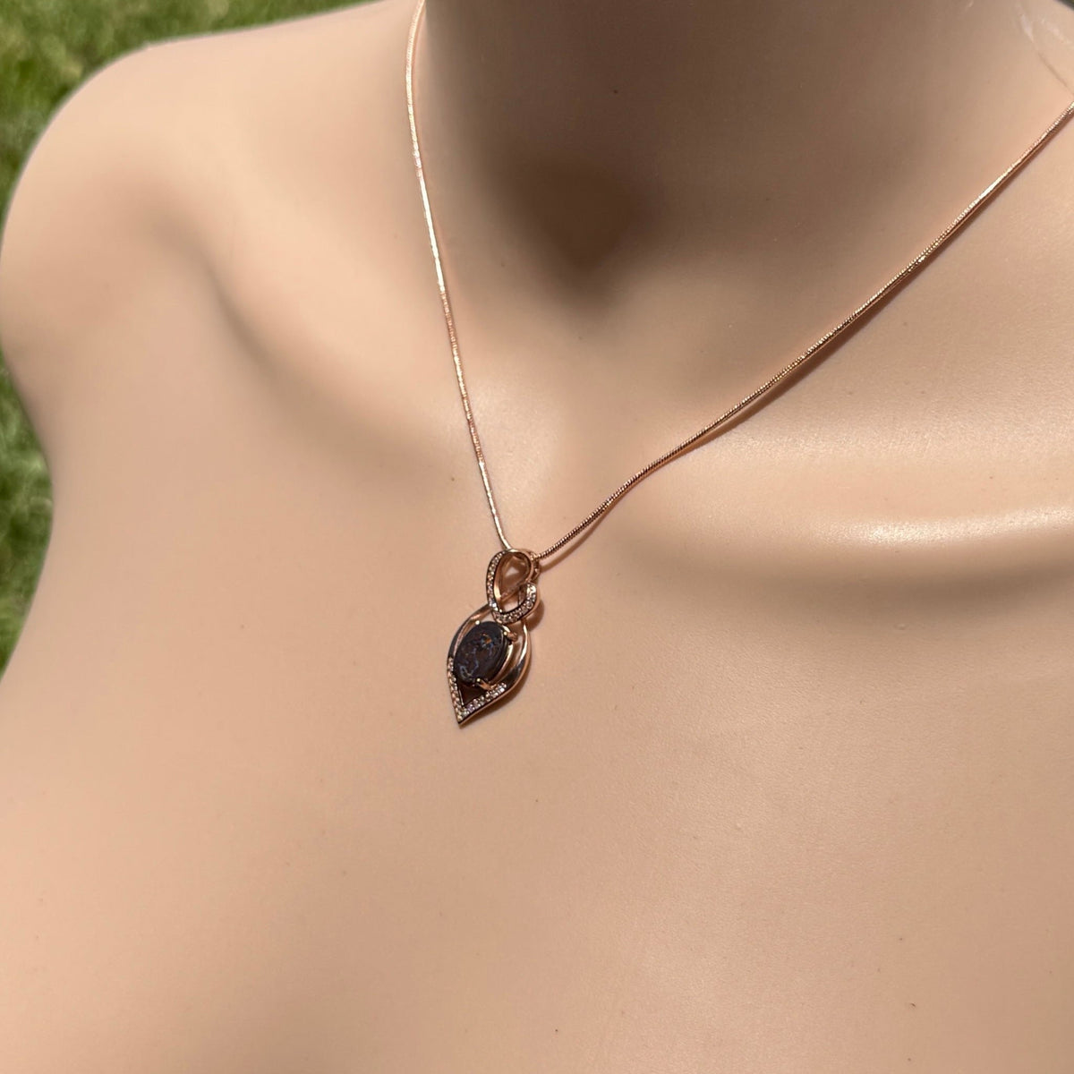 4.9ct Queensland Opal Pendant Necklace ~ 'Twelve Apostles Rose' | Rose Gold Coated 925 Sterling Silver | Solid Australian Opal