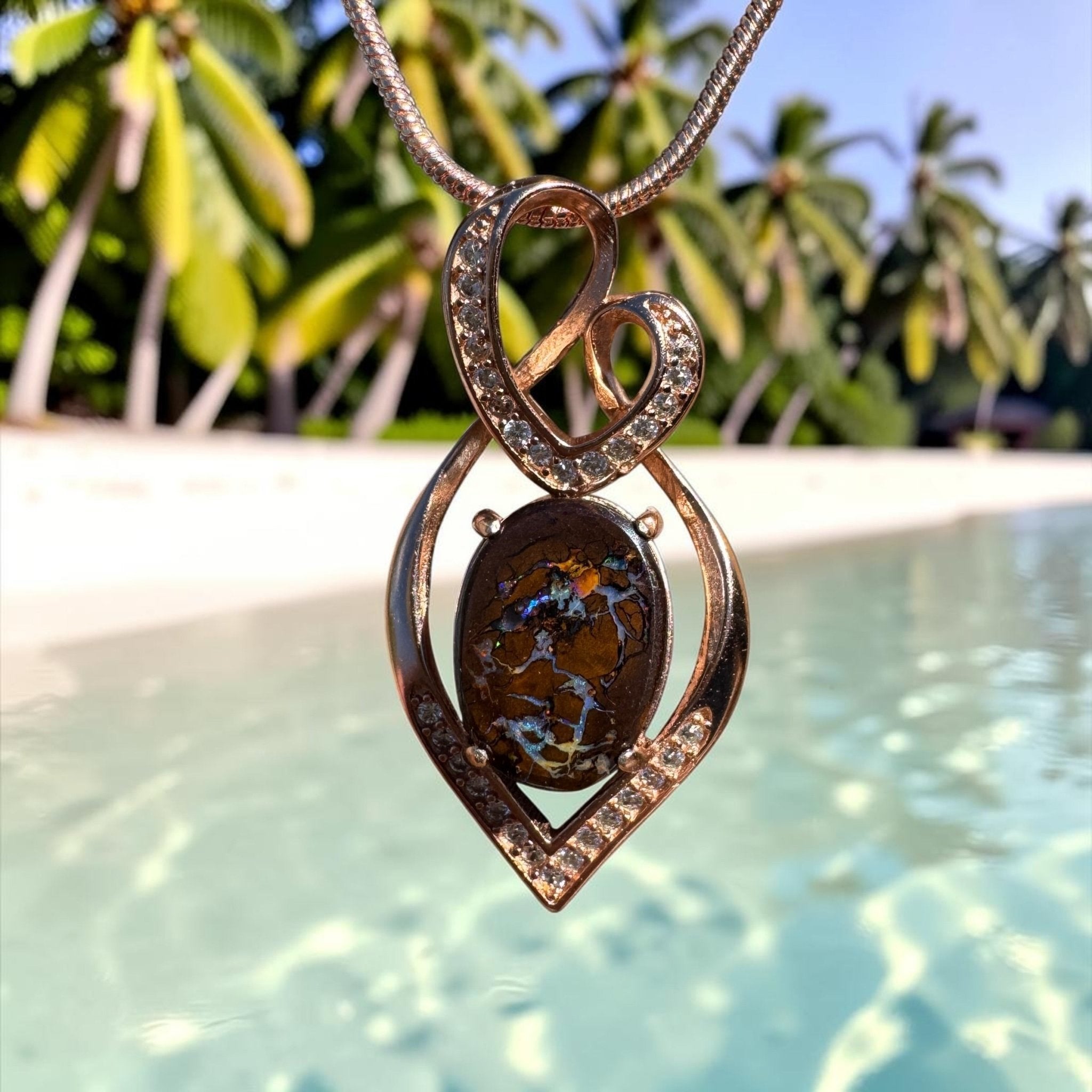 4.9ct Queensland Opal Pendant Necklace ~ 'Twelve Apostles Rose' | Rose Gold Coated 925 Sterling Silver | Solid Australian Opal