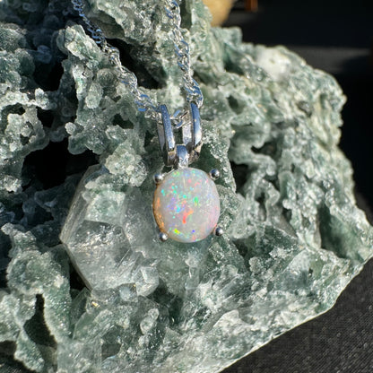 'Dreamtime Spirit' ~ Handcrafted 0.8ct Solid Lightning Ridge Opal Sterling Silver Pendant Necklace - Iona Opal Australia