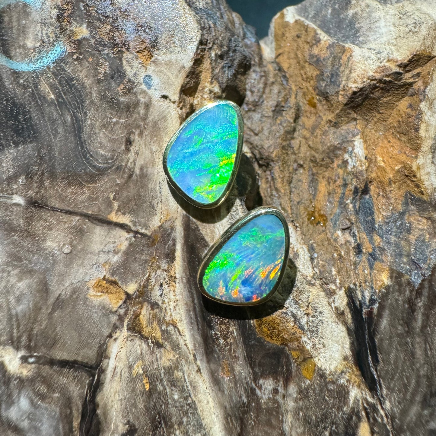 14ct Solid Gold Queensland Boulder Opal Earrings