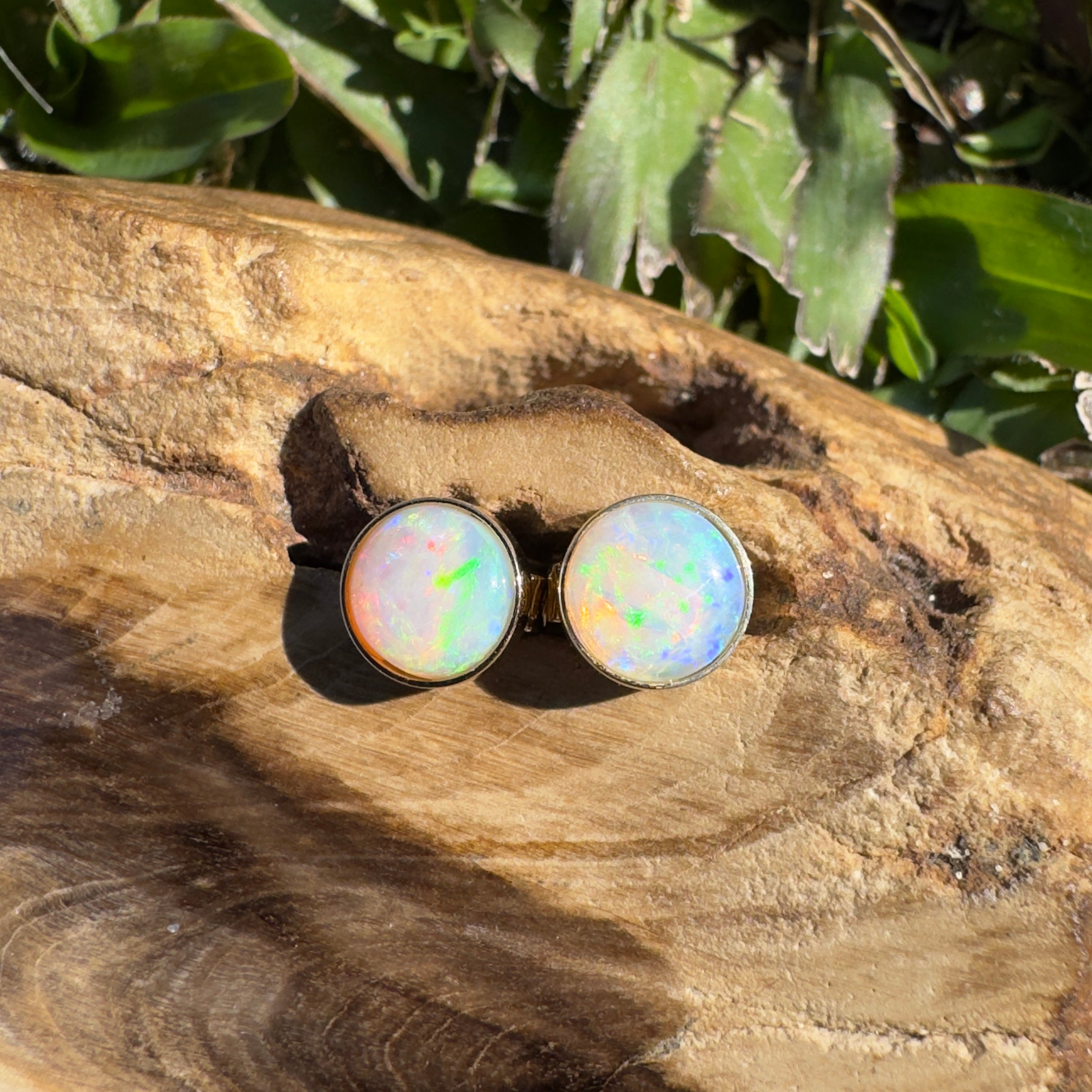 1.6ct Coober Pedy Opal Stud Earrings ~ 'Lorne Sunset' | 14ct Yellow Gold | Solid Australian Opal