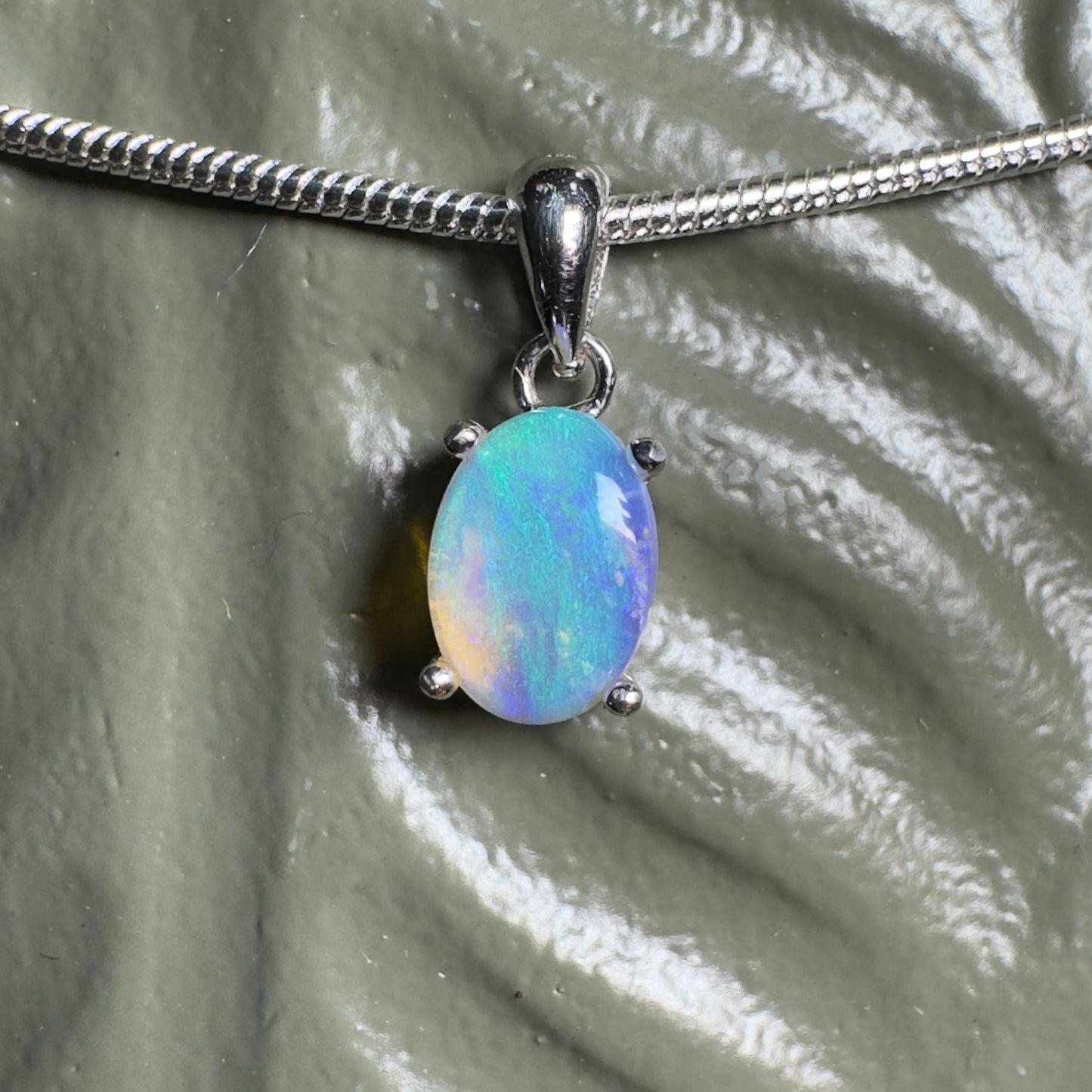 'Blue Ocean' ~ Handcrafted 0.8ct Solid Lightning Ridge Opal Sterling Silver Pendant Necklace