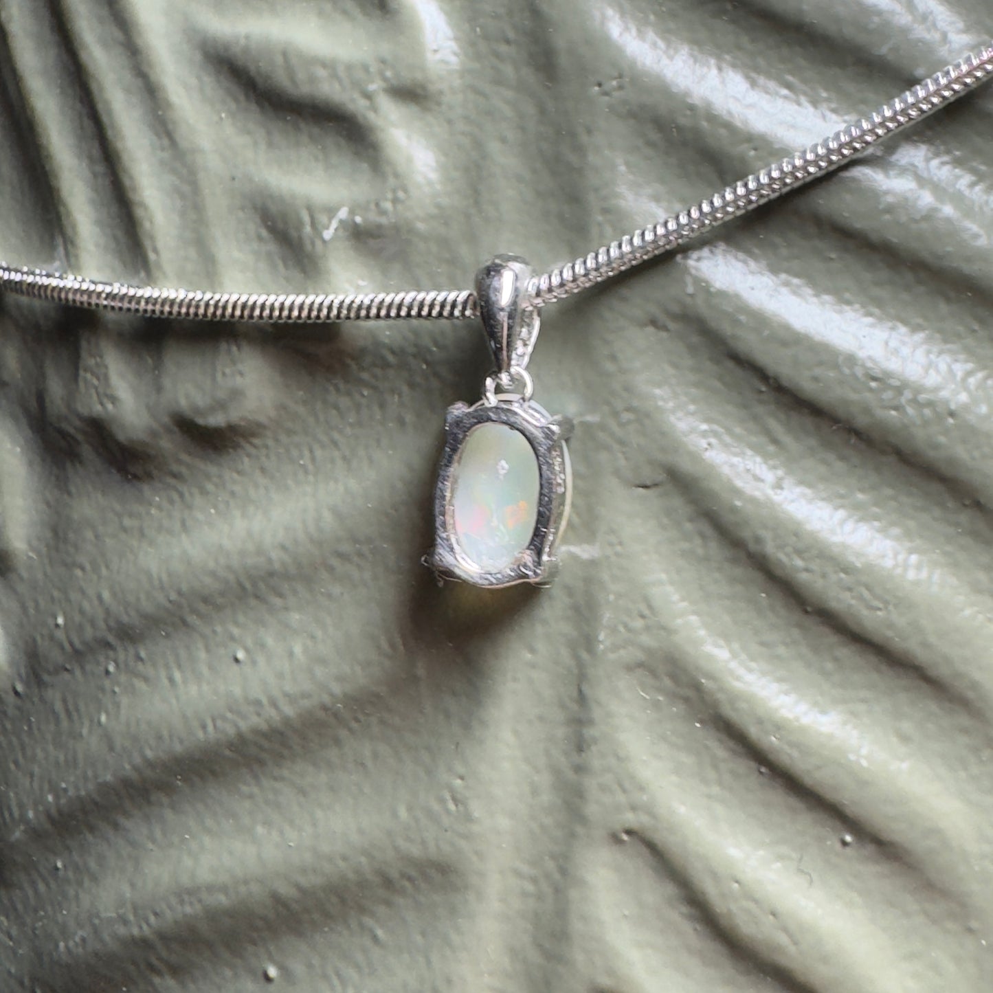 'Rainbow' ~ Handcrafted 0.8ct Solid Coober Pedy Opal Sterling Silver Pendant Necklace