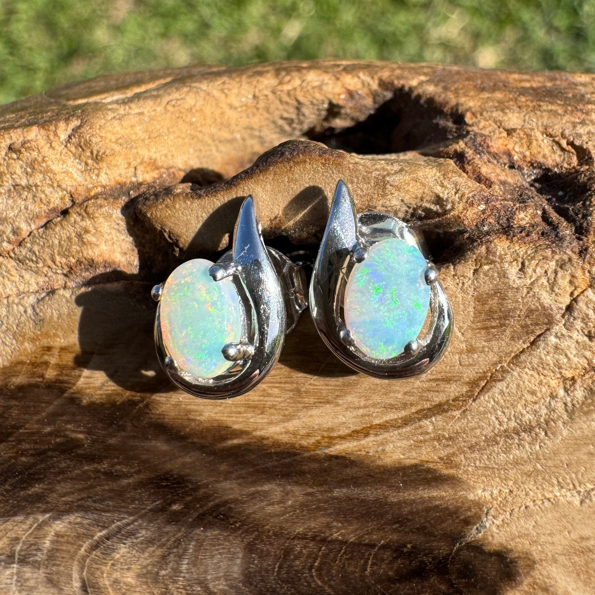 1ct Coober Pedy Opal Stud Earrings ~ 'Tidbinbilla Twin Light' | 925 Sterling Silver | Solid Australian Opal