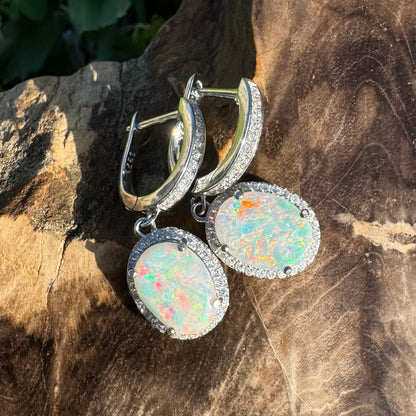 2ct Solid Coober Pedy Opal and Cubic Zirconia Sterling Silver Earrings