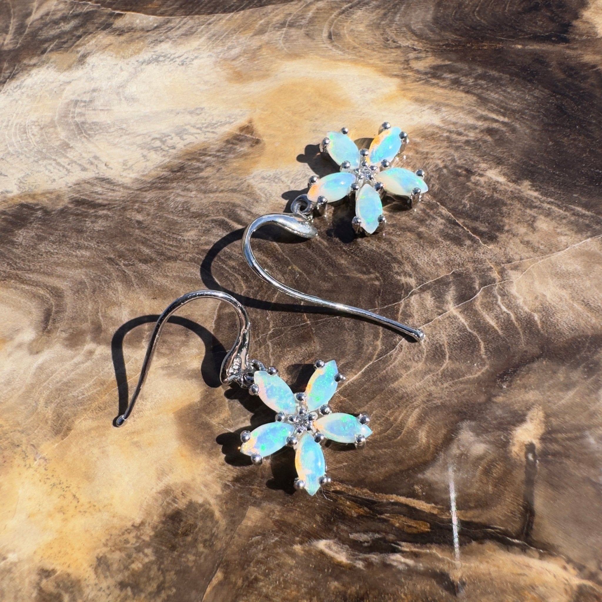 4ct Coober Pedy Opal Hook Earrings ~ 'Coral Coast Sway' | 925 Sterling Silver | Solid Australian Opal