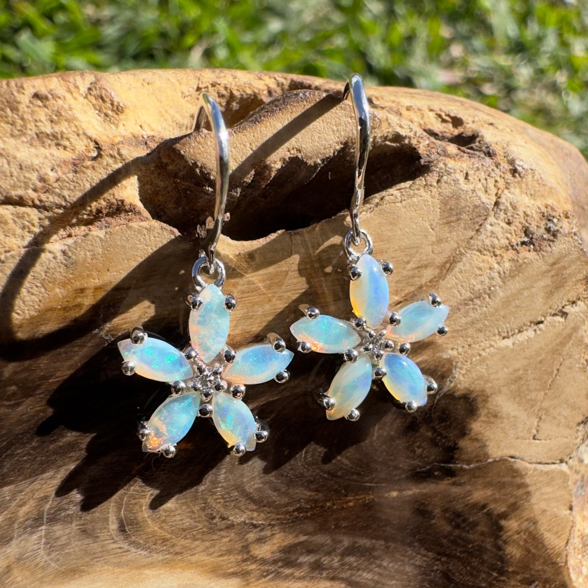4ct Coober Pedy Opal Hook Earrings ~ 'Coral Coast Sway' | 925 Sterling Silver | Solid Australian Opal