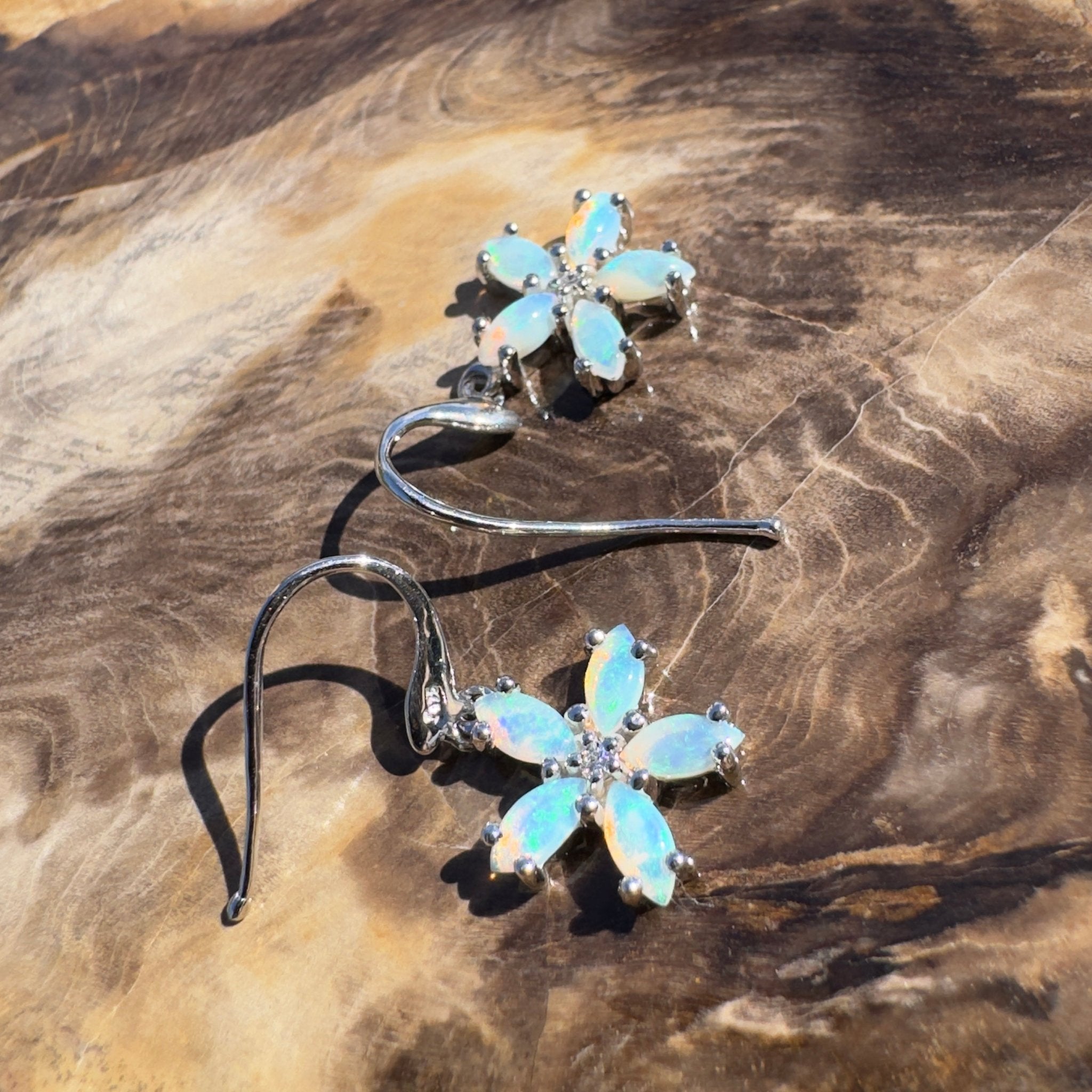 4ct Coober Pedy Opal Hook Earrings ~ 'Coral Coast Sway' | 925 Sterling Silver | Solid Australian Opal