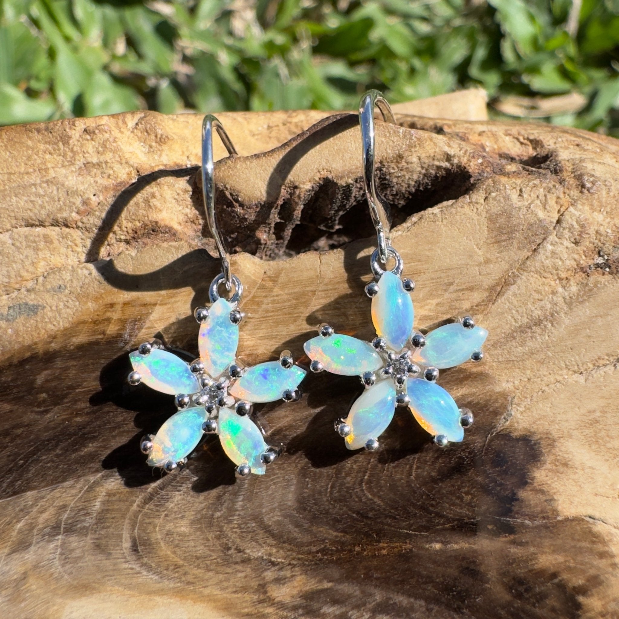 4ct Coober Pedy Opal Hook Earrings ~ 'Coral Coast Sway' | 925 Sterling Silver | Solid Australian Opal