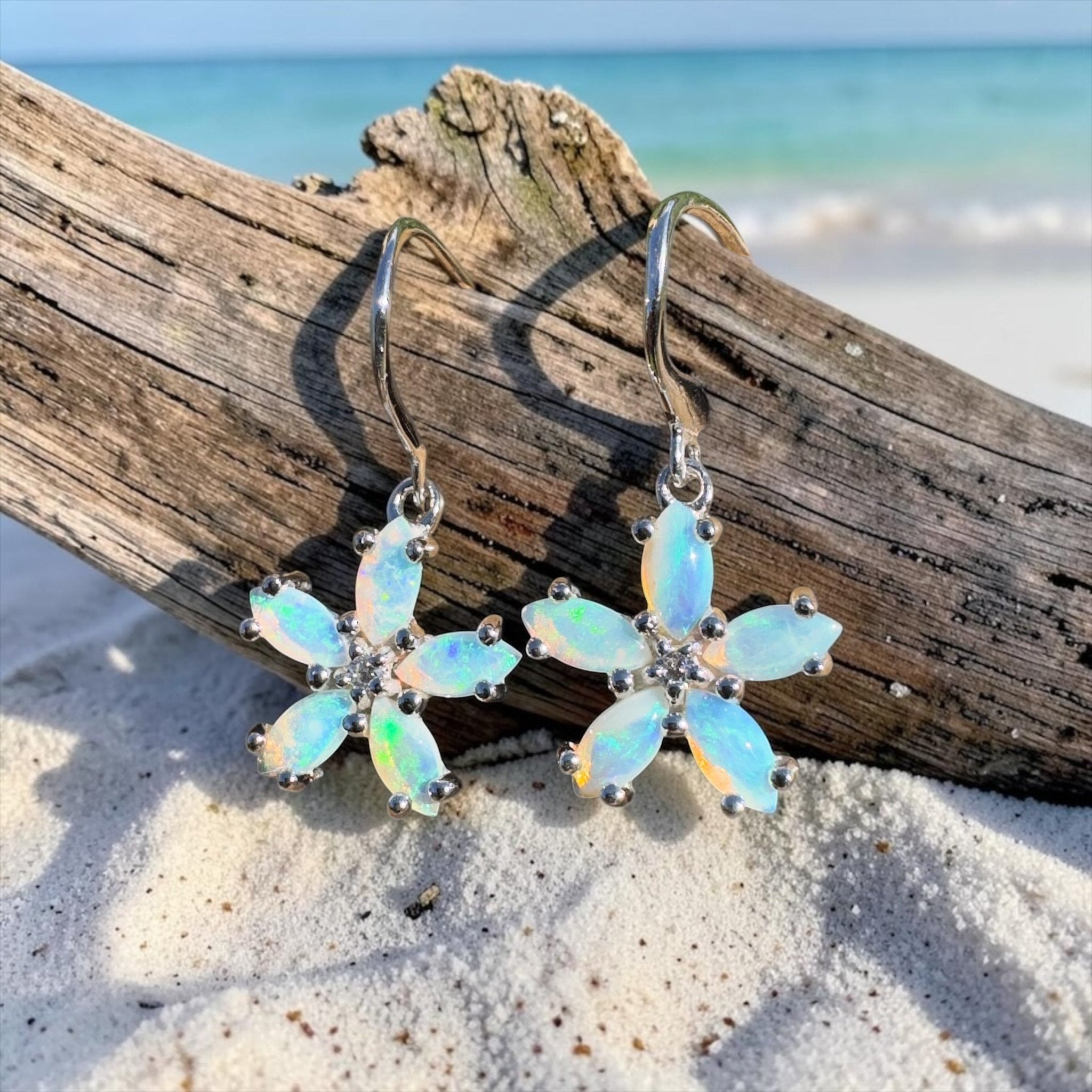 4ct Coober Pedy Opal Hook Earrings ~ 'Coral Coast Sway' | 925 Sterling Silver | Solid Australian Opal