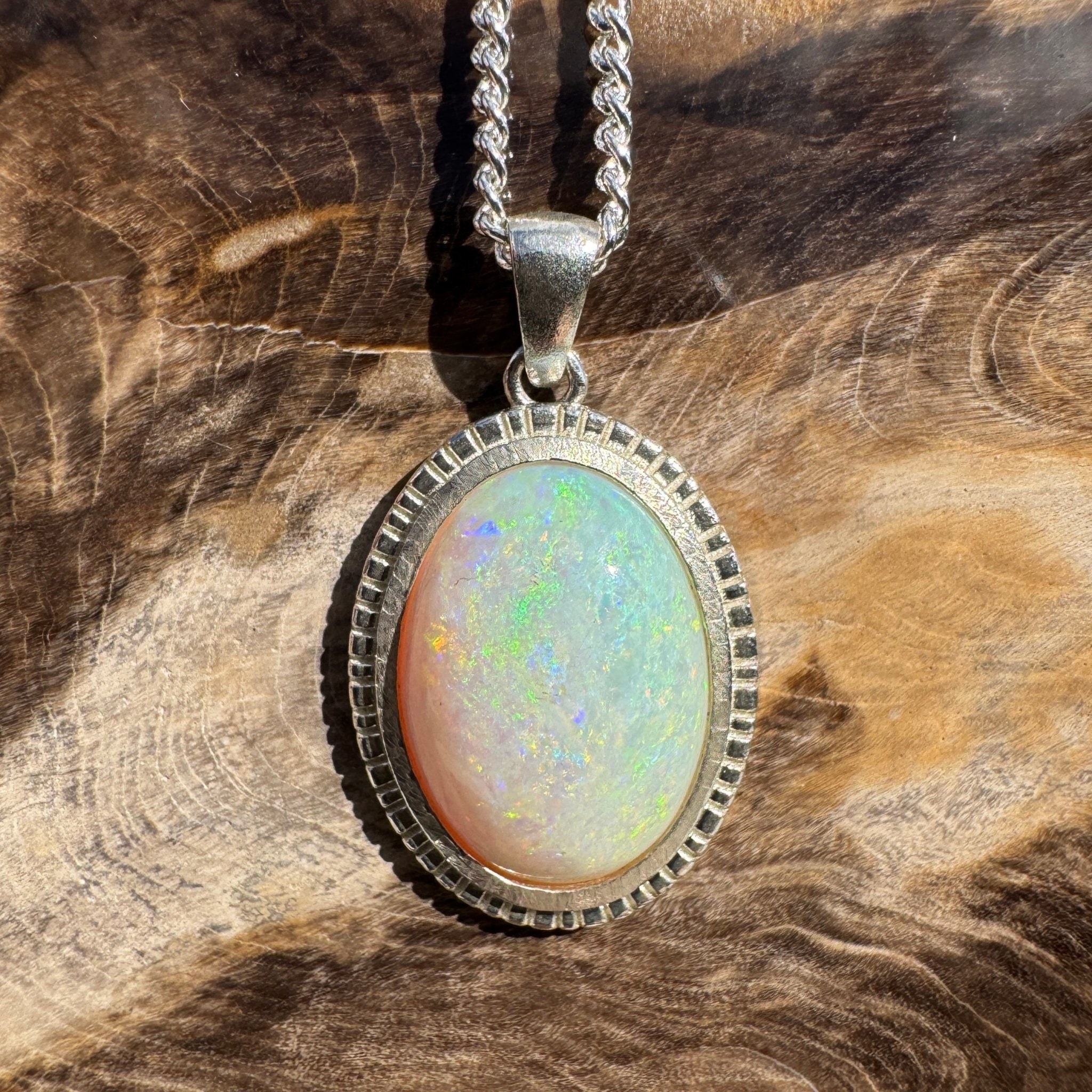 4ct Coober Pedy Opal Pendant Necklace ~ 'Wineglass Bay Waters' | 925 Sterling Silver | Solid Australian Opal