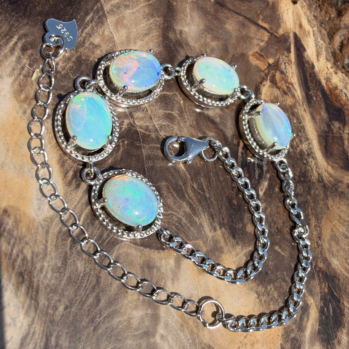 4ct Lightning Ridge Opal Bracelet ~ 'Cape Byron Halo' | 925 Sterling Silver | Solid Australian Opal