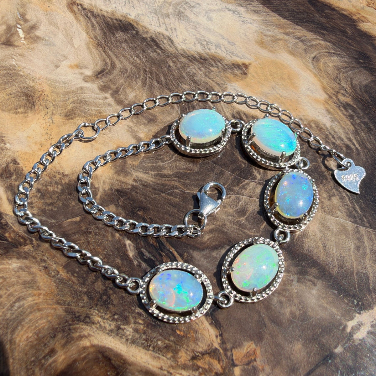 4ct Lightning Ridge Opal Bracelet ~ 'Cape Byron Halo' | 925 Sterling Silver | Solid Australian Opal