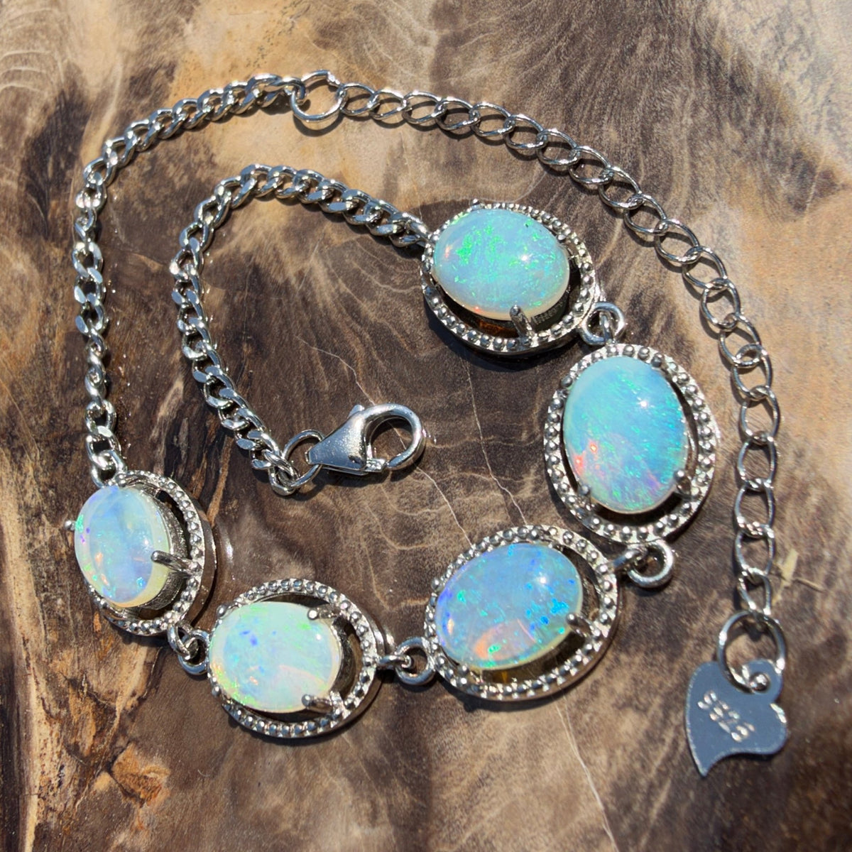 4ct Lightning Ridge Opal Bracelet ~ 'Cape Byron Halo' | 925 Sterling Silver | Solid Australian Opal