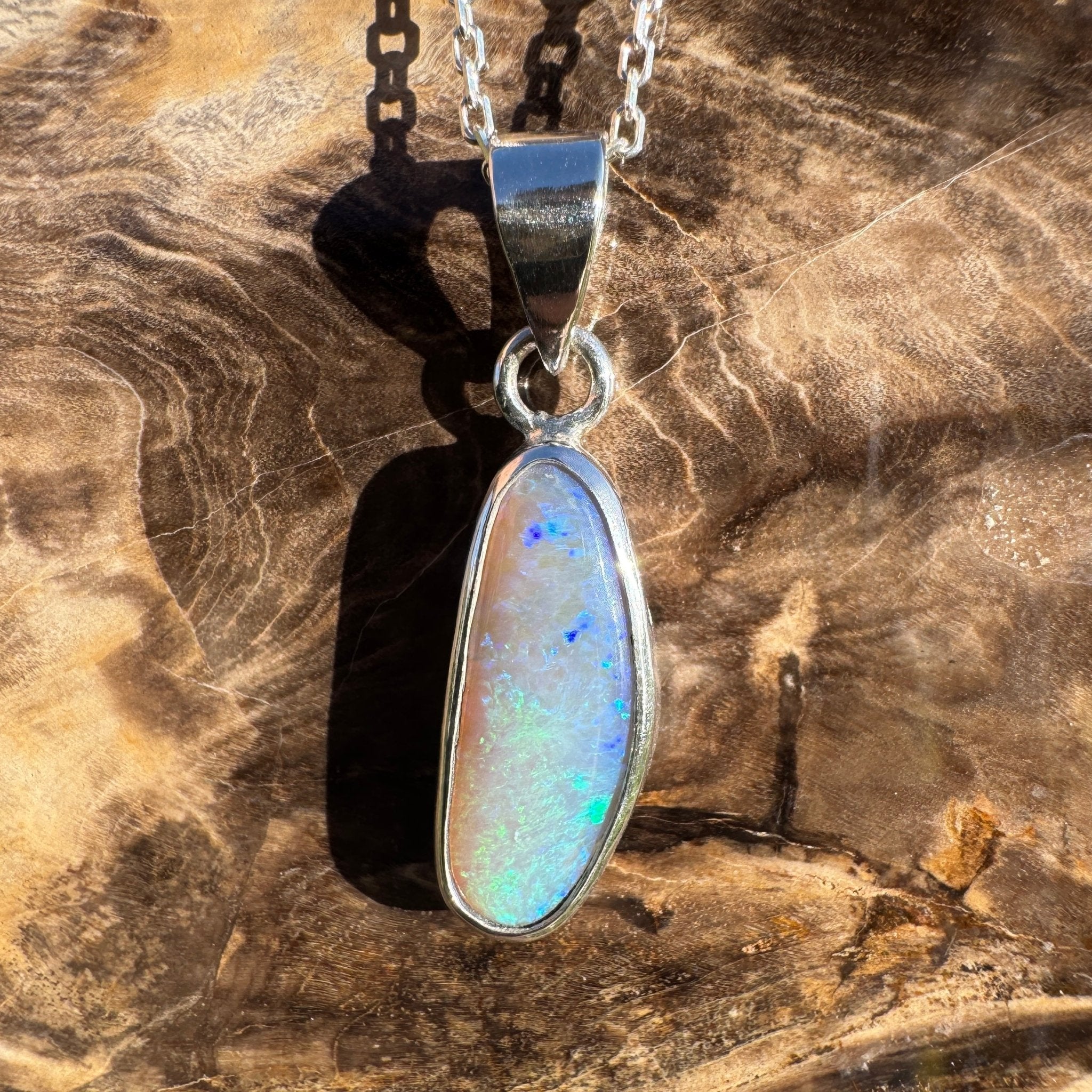 4ct Lightning Ridge Opal Pendant Necklace ~ 'Narran Lake Glow' | 925 Sterling Silver | Solid Australian Opal