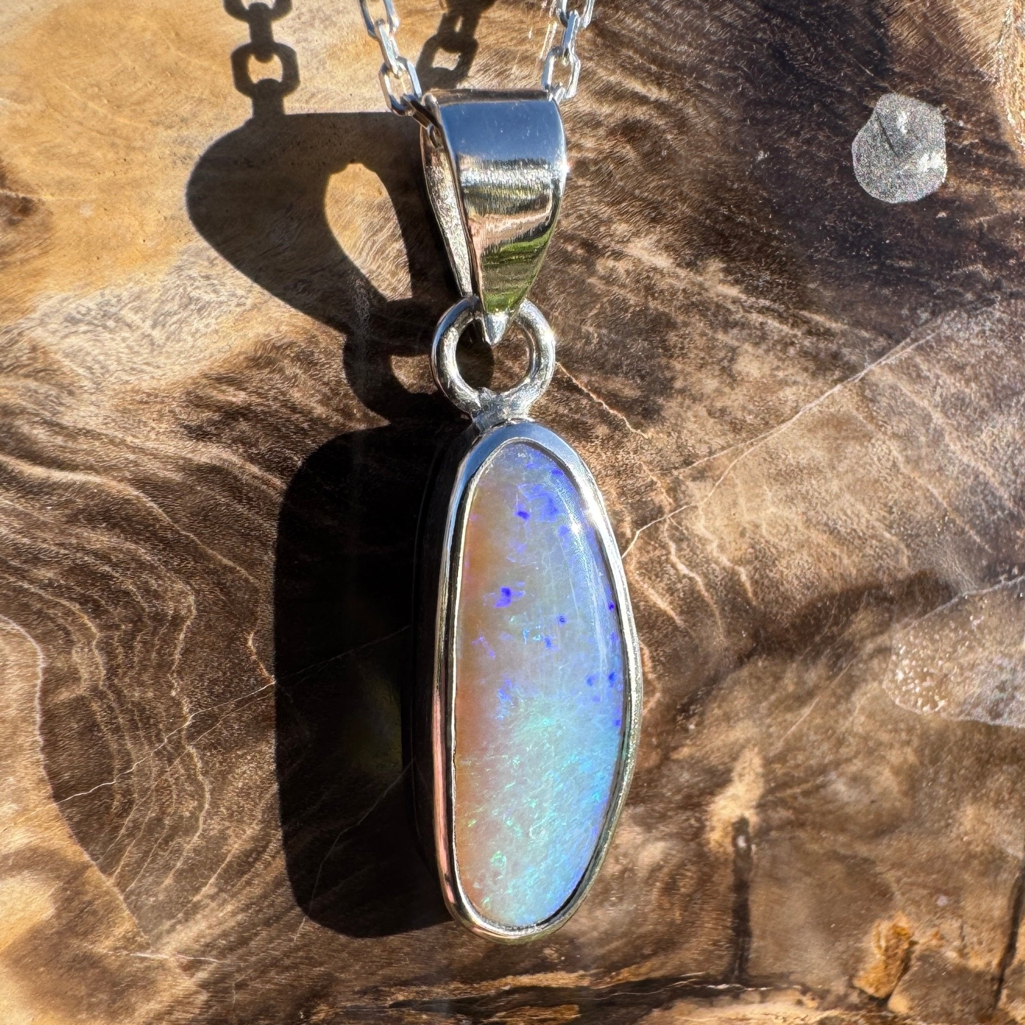 4ct Lightning Ridge Opal Pendant Necklace ~ 'Narran Lake Glow' | 925 Sterling Silver | Solid Australian Opal