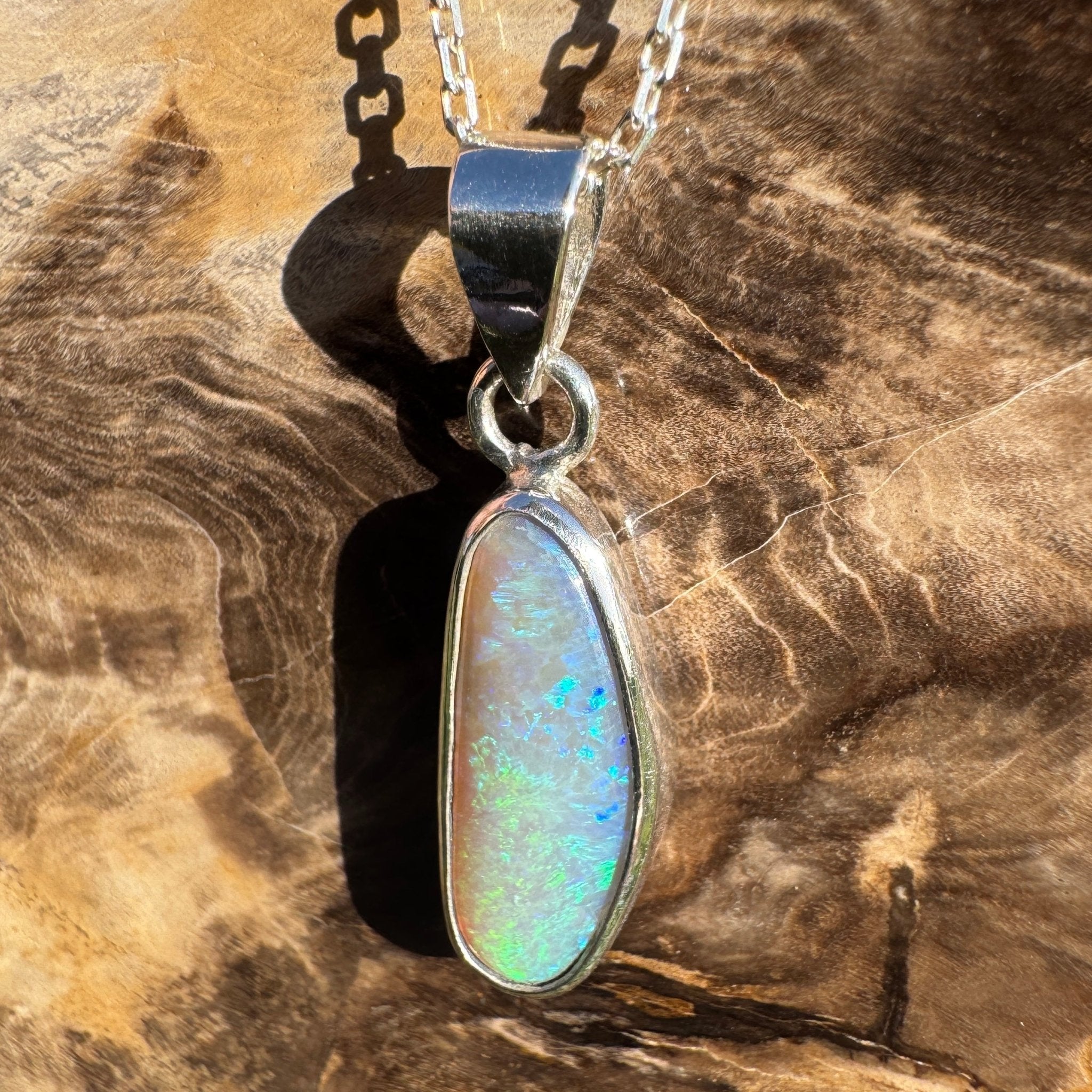 4ct Lightning Ridge Opal Pendant Necklace ~ 'Narran Lake Glow' | 925 Sterling Silver | Solid Australian Opal