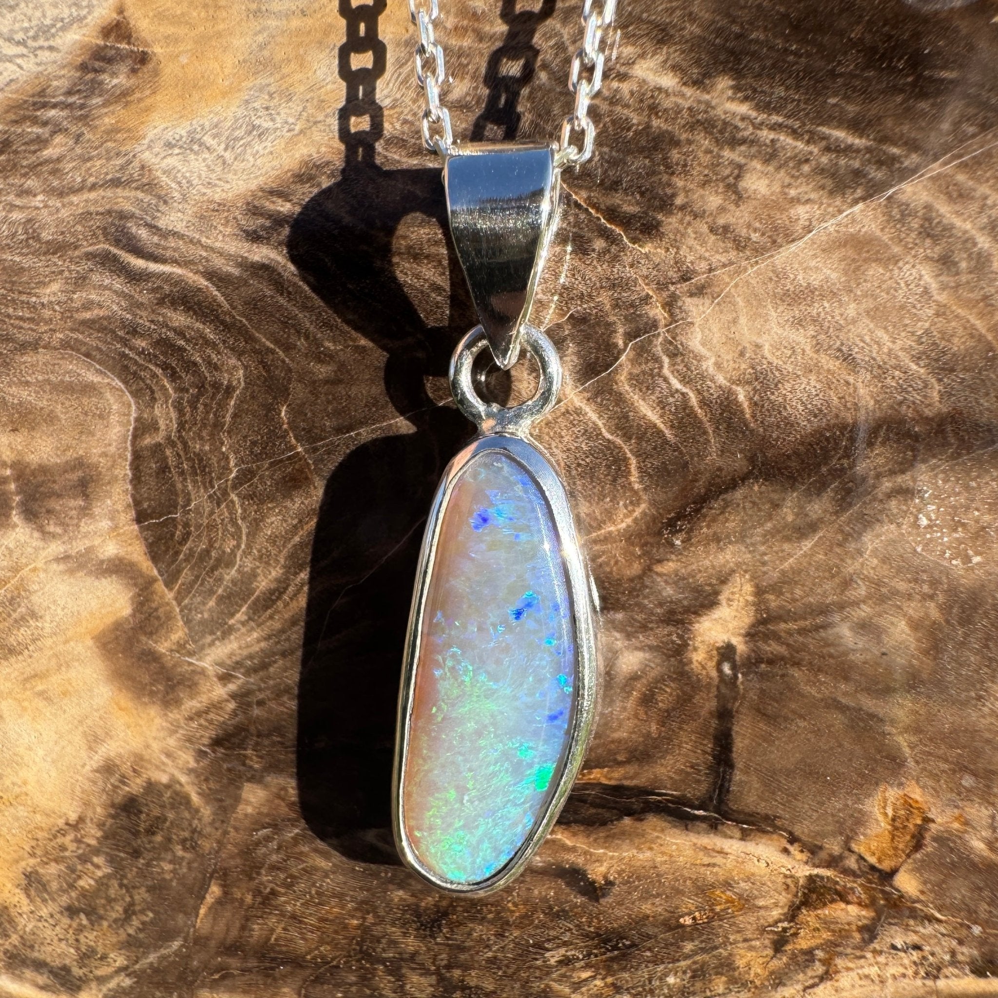 4ct Lightning Ridge Opal Pendant Necklace ~ 'Narran Lake Glow' | 925 Sterling Silver | Solid Australian Opal