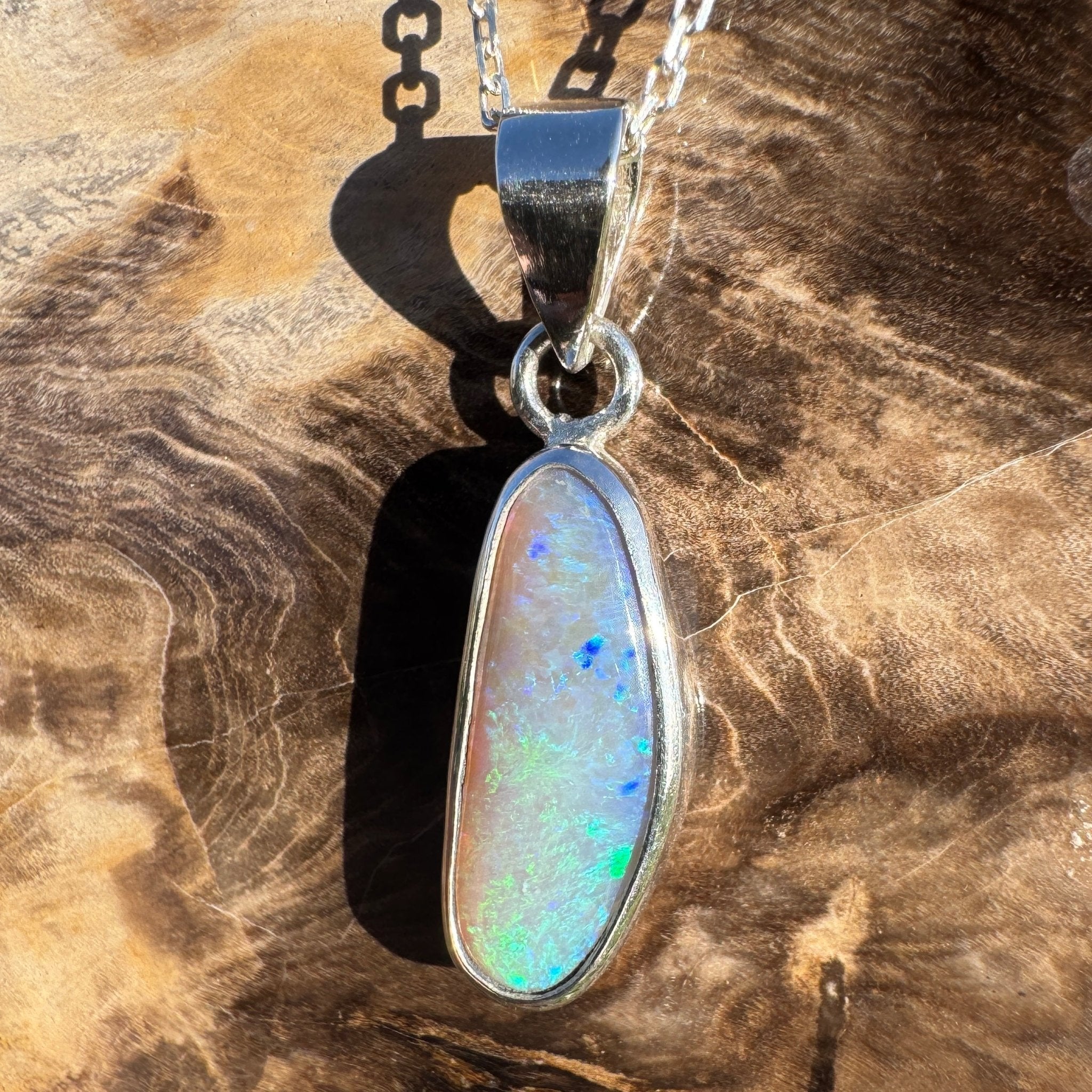 4ct Lightning Ridge Opal Pendant Necklace ~ 'Narran Lake Glow' | 925 Sterling Silver | Solid Australian Opal