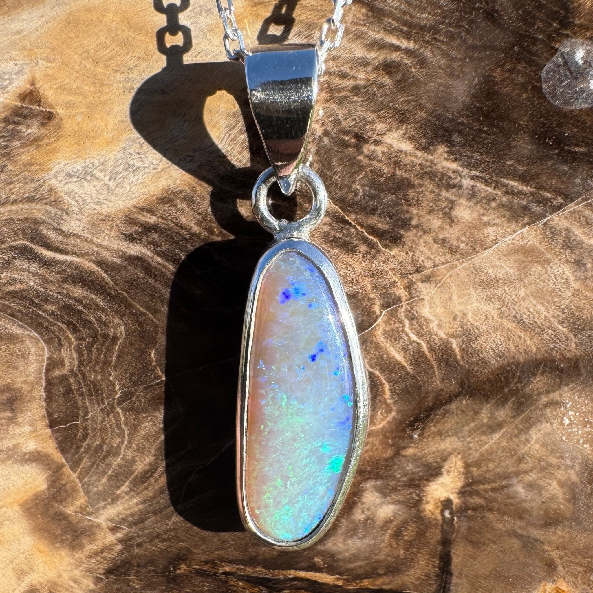 4ct Lightning Ridge Opal Pendant Necklace ~ 'Narran Lake Glow' | 925 Sterling Silver | Solid Australian Opal