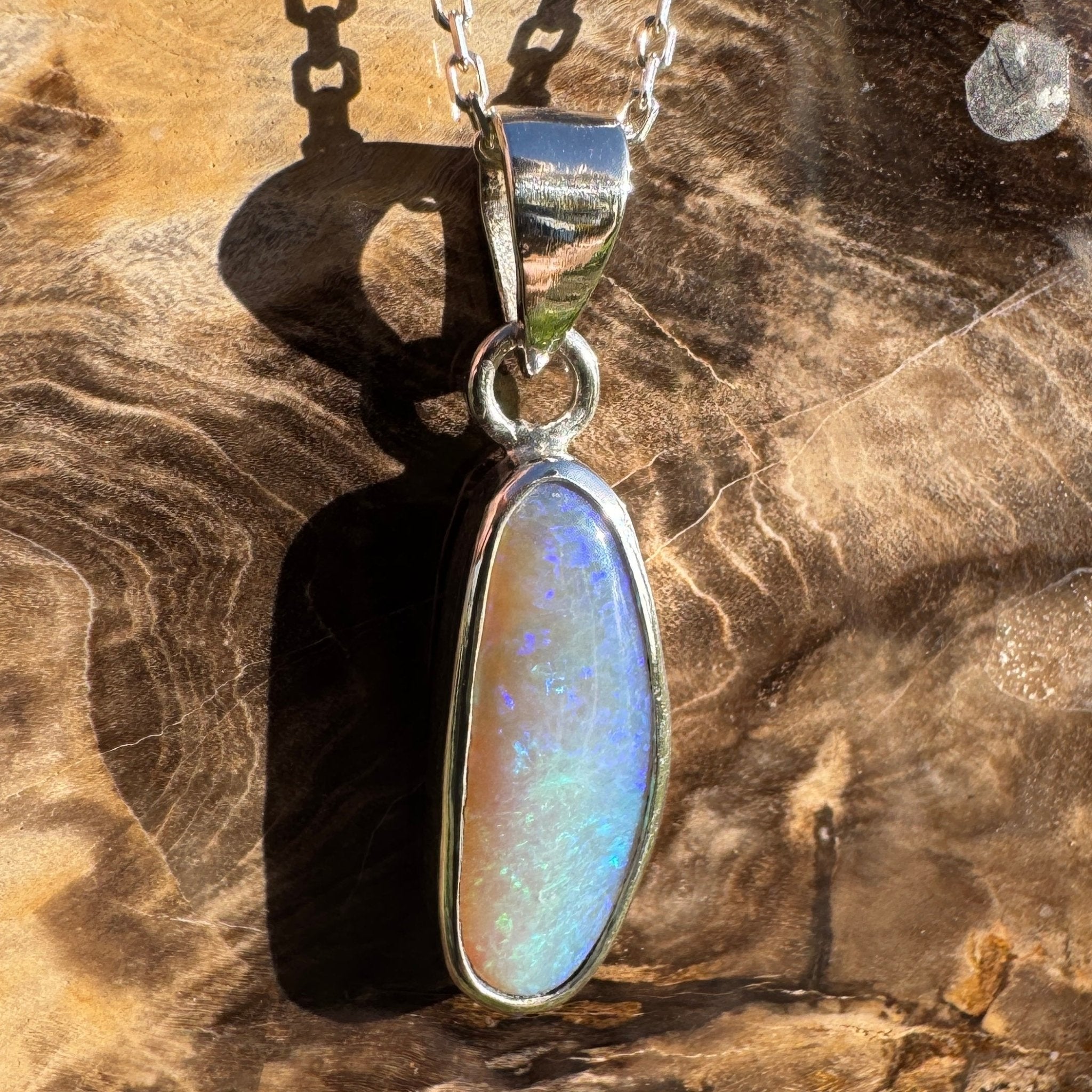 4ct Lightning Ridge Opal Pendant Necklace ~ 'Narran Lake Glow' | 925 Sterling Silver | Solid Australian Opal