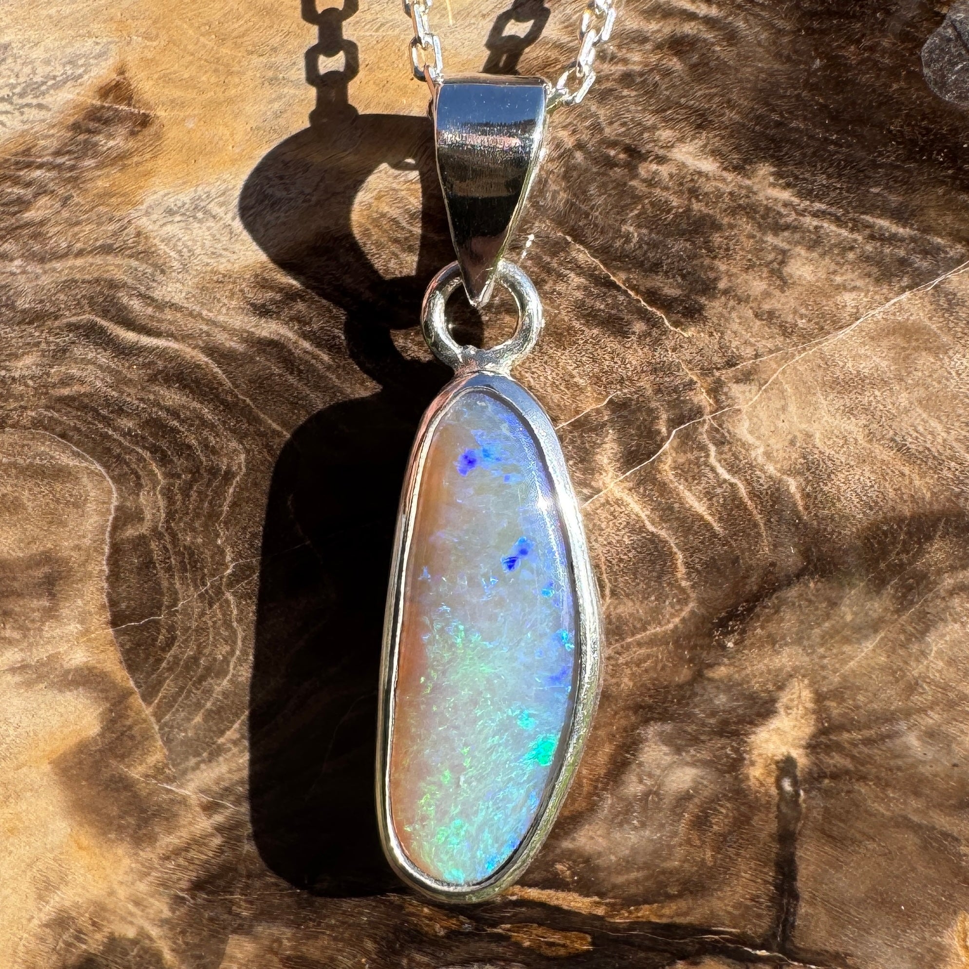 4ct Lightning Ridge Opal Pendant Necklace ~ 'Narran Lake Glow' | 925 Sterling Silver | Solid Australian Opal