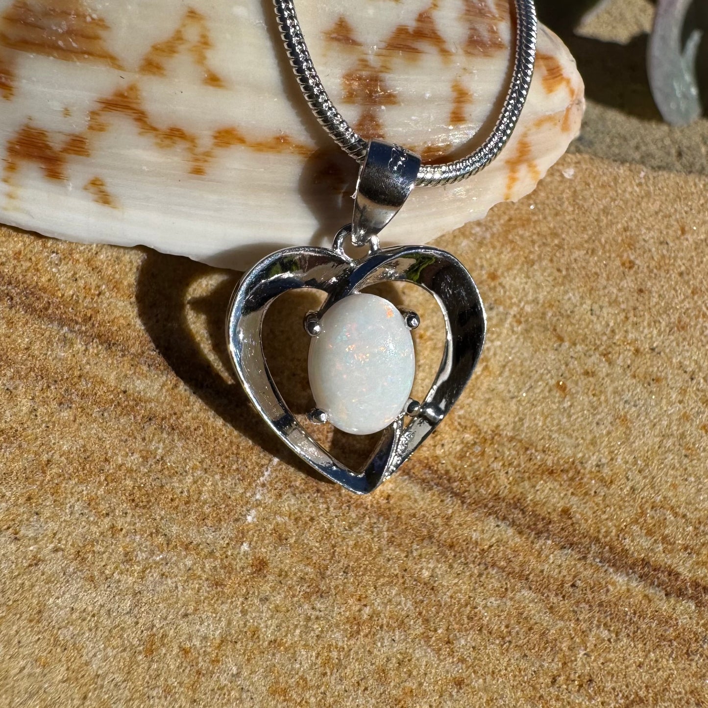 'Opal Love' ~ Handcrafted 0.9ct Solid Coober Pedy Opal Sterling Silver Pendant Necklace